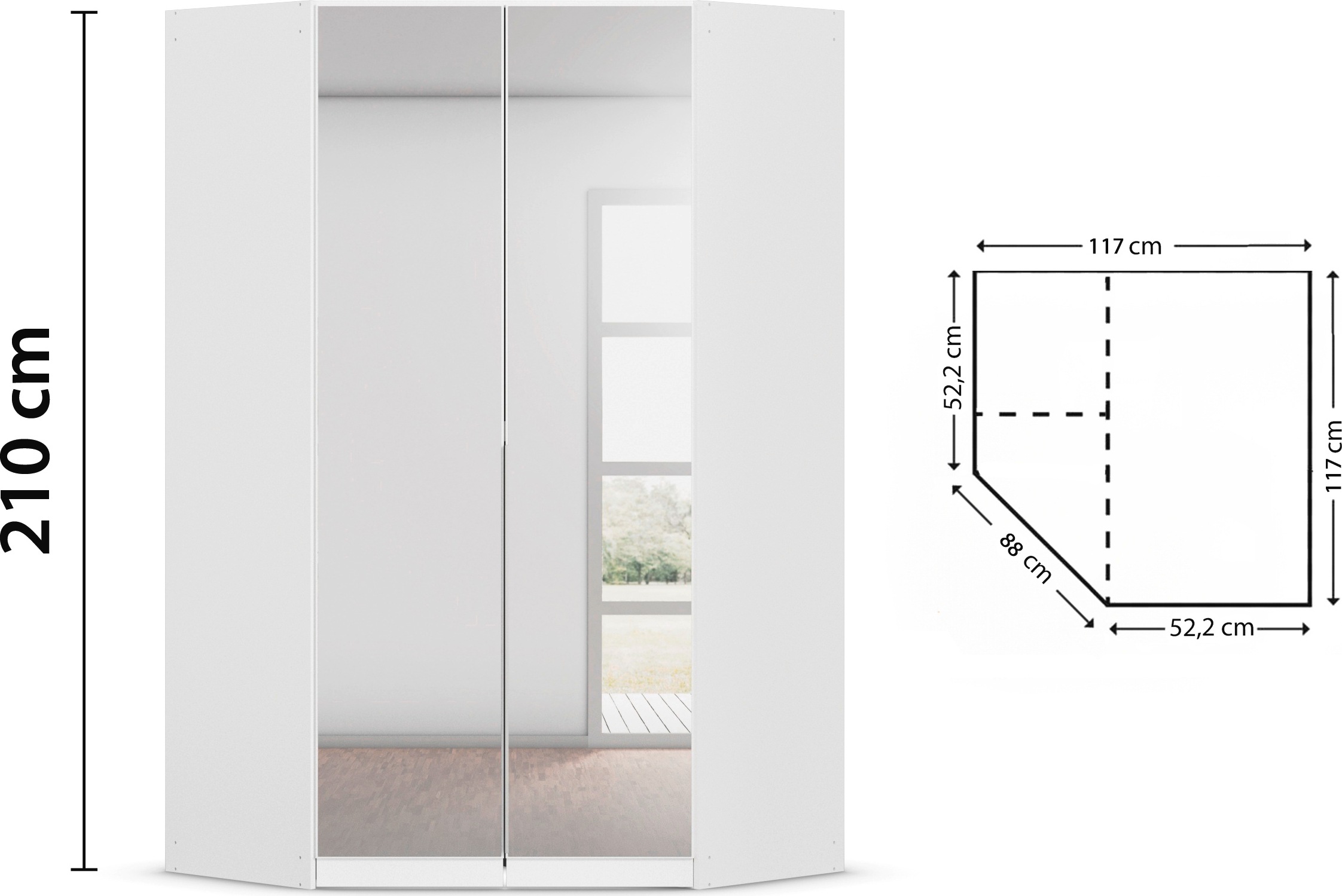 rauch Eckkleiderschrank »Kleiderschrank Schrank Ankleidezimmer Schlafzimmer Garderobe AGORDO« in zwei Griff-Farben,  mit Spiegeltüren, voll ausgestattet mit viel Stauraum MADE IN GERMANY