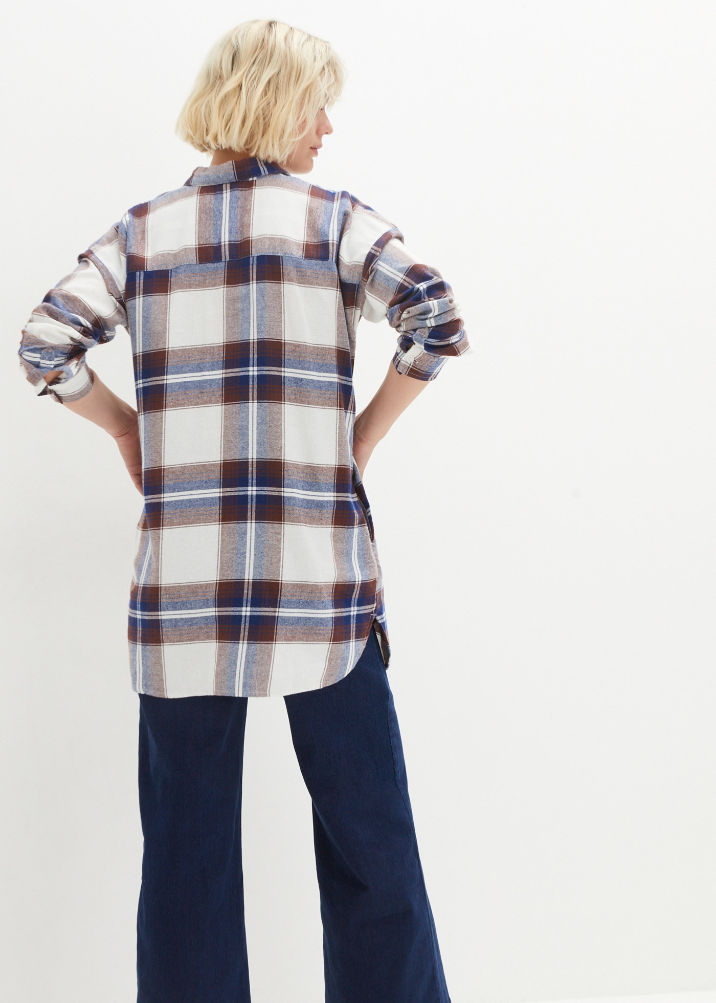 bonprix Flanellhemd mit Hemdkragen, kariert, mit Eingrifftaschen