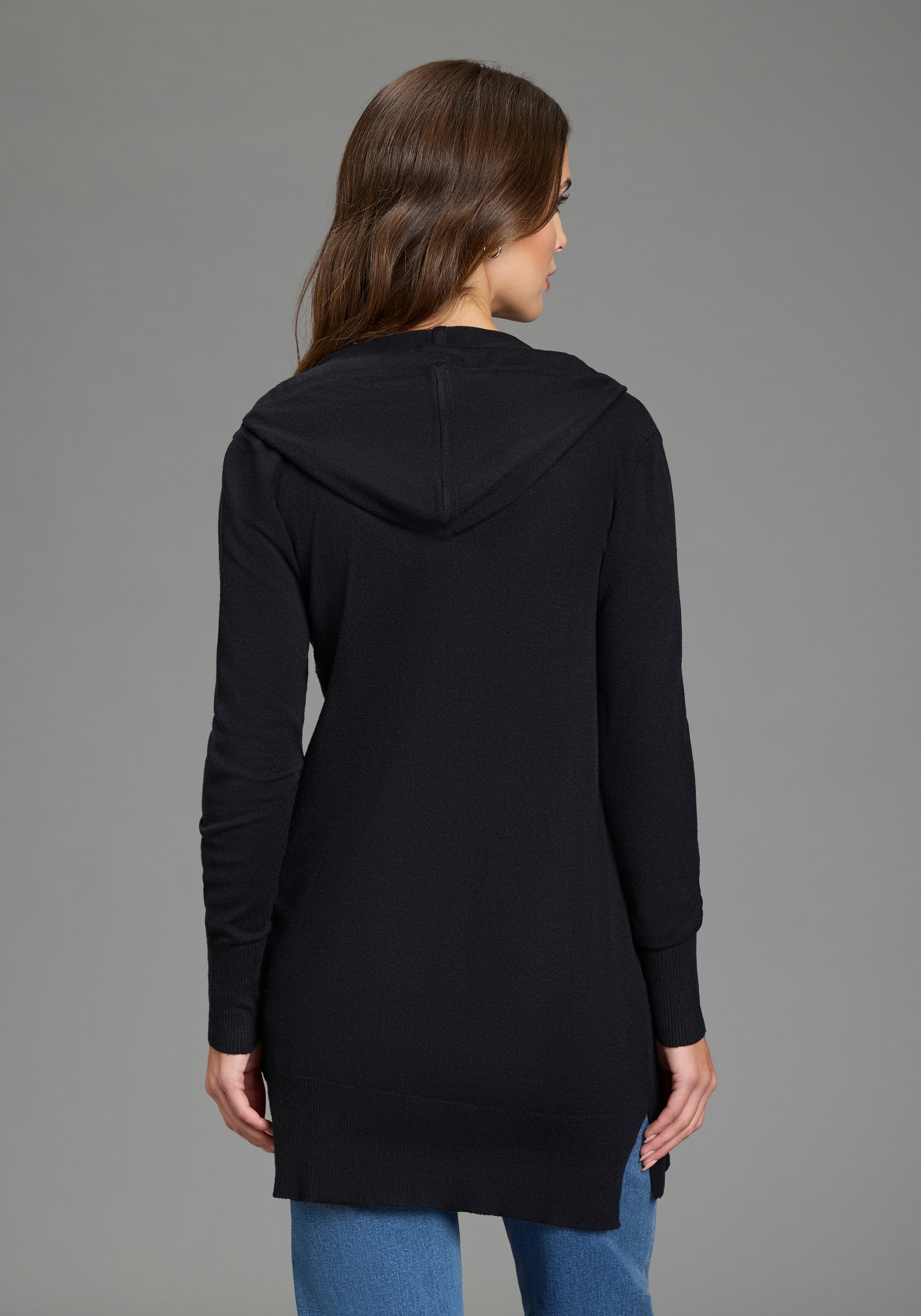 Laura Scott Kapuzenstrickjacke mit Kapuze und glitzernden Bändern