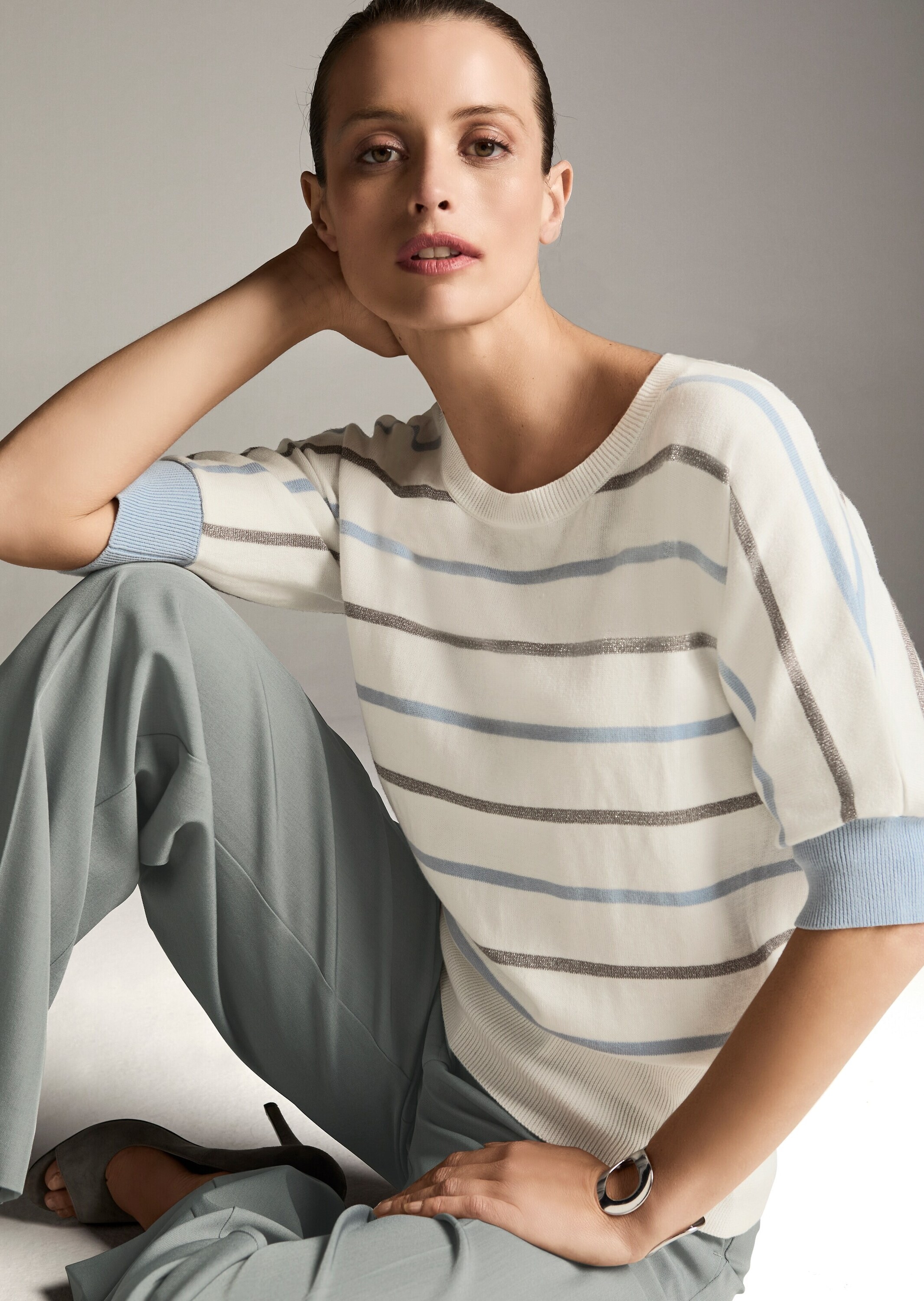 MADELEINE Longpullover »Strickpullover Ringelpullover mit Glanzgarn« Breiter Rippenbund