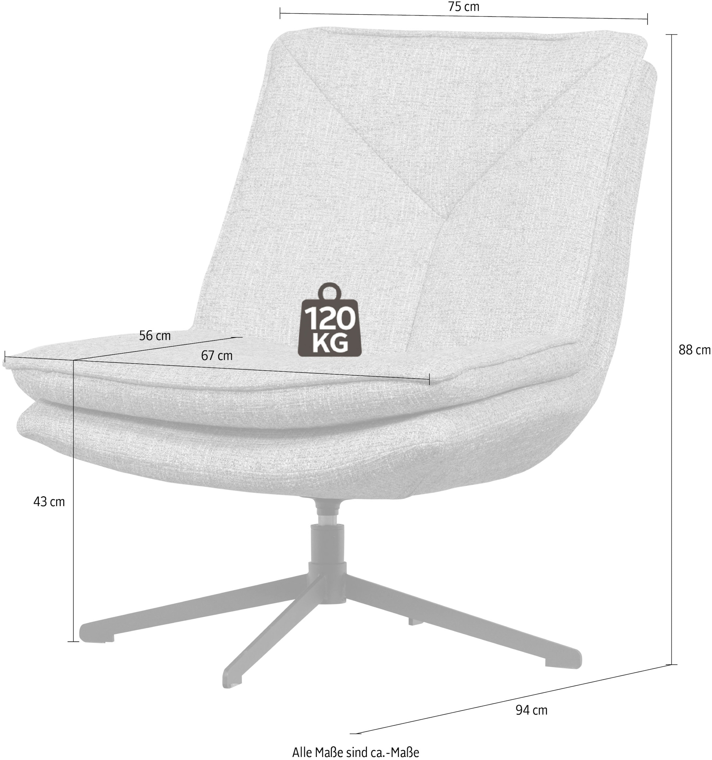 WOOOD Drehsessel »Milaro mit Fling-Melange-Bezug und Drehmechanismus B75 x T94 x H88 cm« Tragkraft 120 kg, Hohe Verschleißfestigkeit, mittlere Sitzhöhe