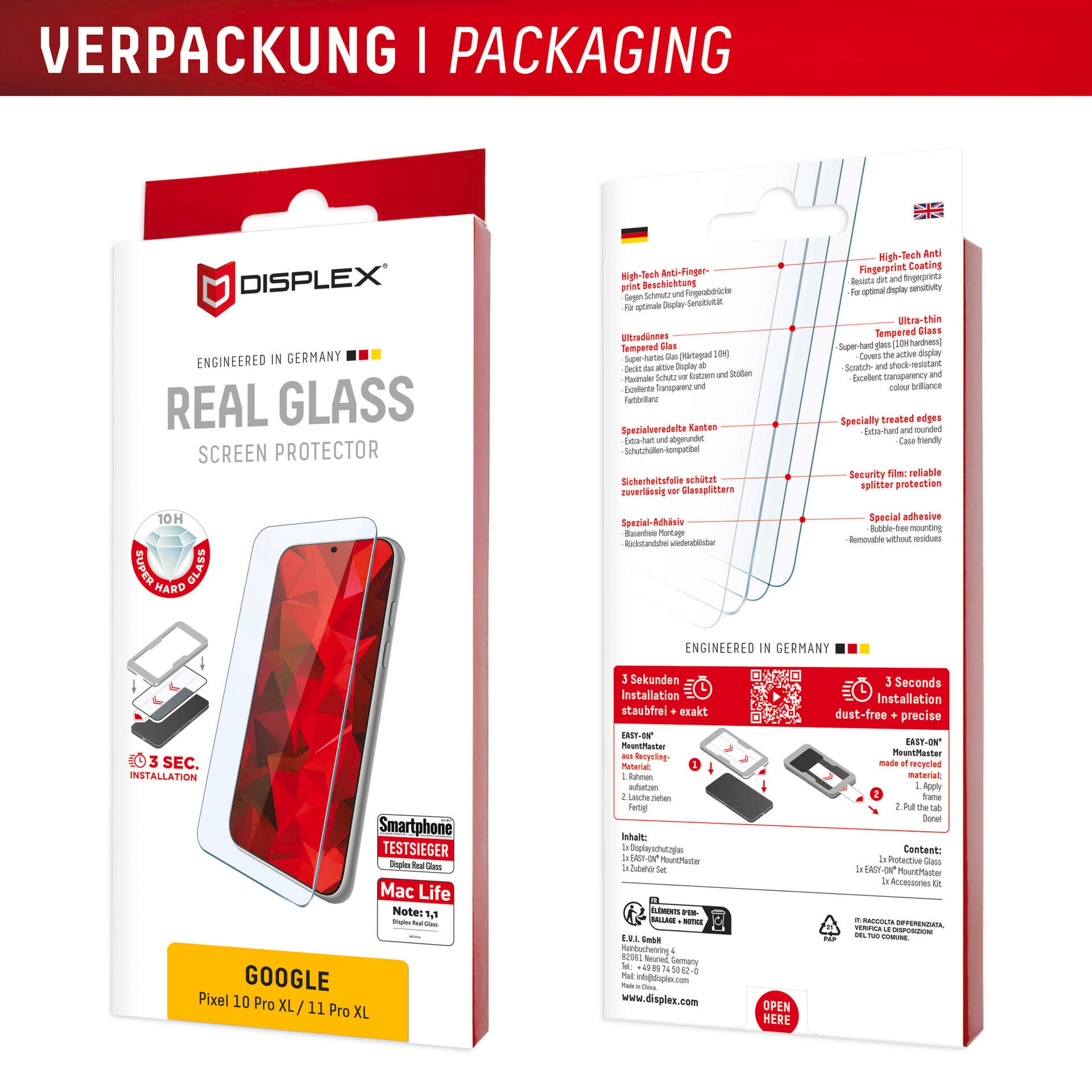 Displex Displayschutzglas »Real Glass Screen Protector« für Google Pixel 11 Pro XL Displayschutzfolie