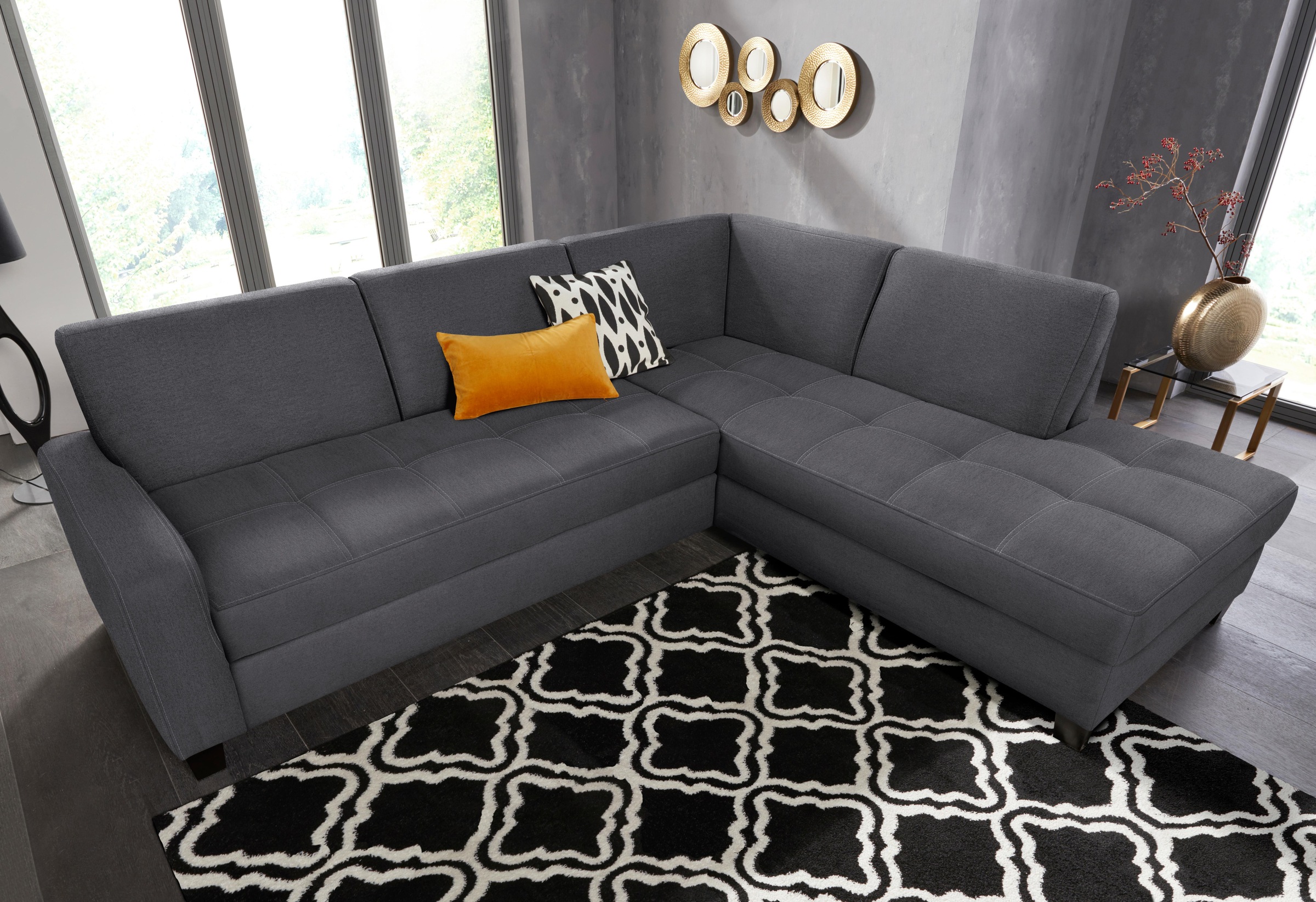 DOMO collection Ecksofa »Florentina zeitlos und elegant, Sitznähte als Designelement, L-Form«, wahlweise mit Bettfunktion, mit Kontrastnaht, Komfortsitzhöhe 47cm