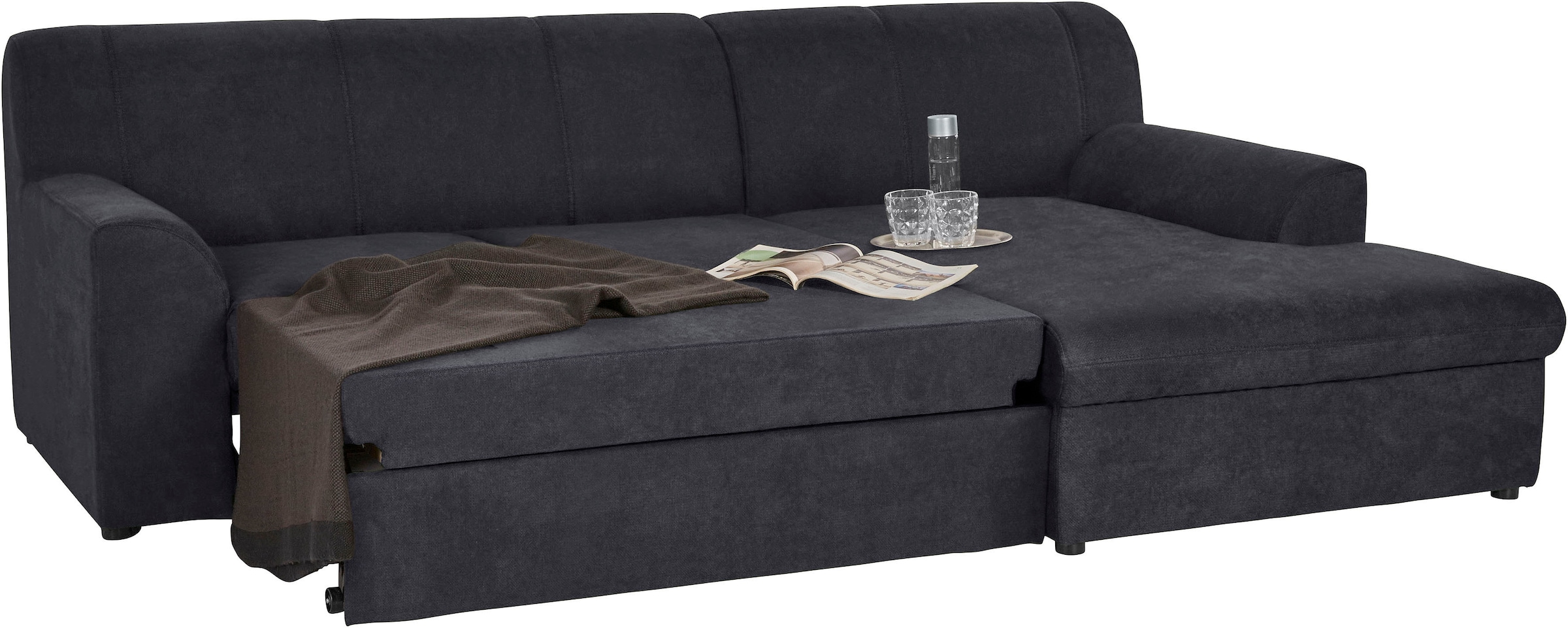 DOMO collection Ecksofa »Topper, elegant und zeitlos, kompaktes Stellmaß 245/155cm, L-Form«, mit Recamiere, wahlweise mit Schlaffunktion