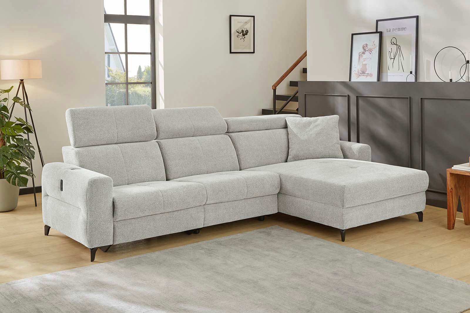 Jockenhöfer Gruppe Ecksofa »Monaco L-Form mit elektromotorischer Relaxfunktion und«, induktiver Lademöglichkeit + USB-A Ladeport, verstellbare Kopfstützen