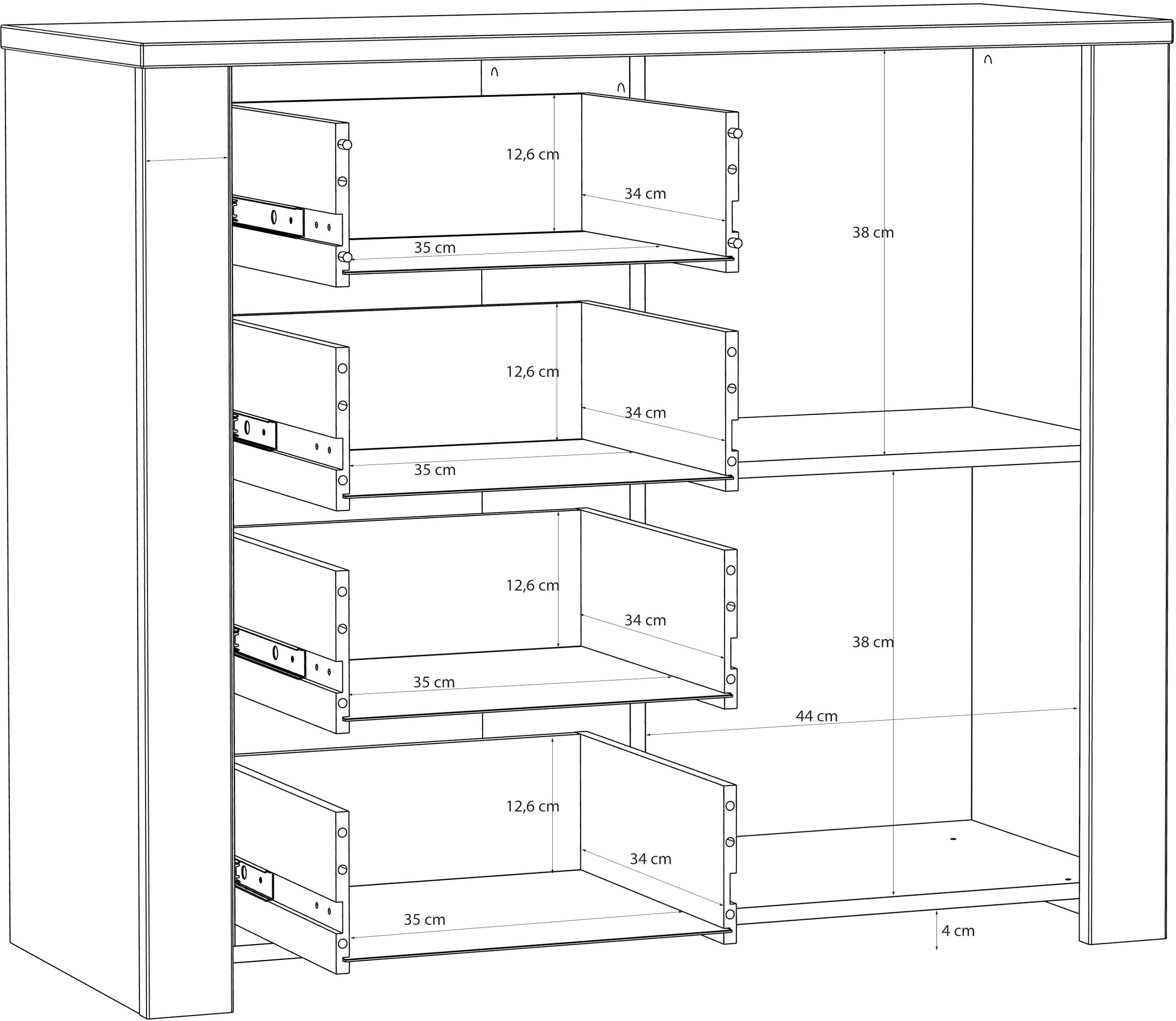 FORTE Kommode B/H/T 101,4/87/42 cm, Soft Close, 4 Schubkästen