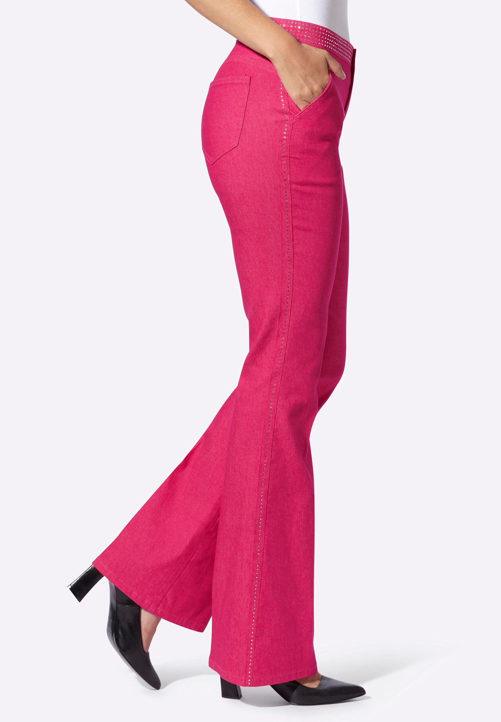 heine Bootcut-Jeans »Bauchweg-Jeans Bootcut-Jeans mit Glitzersteinchen-Applikation«