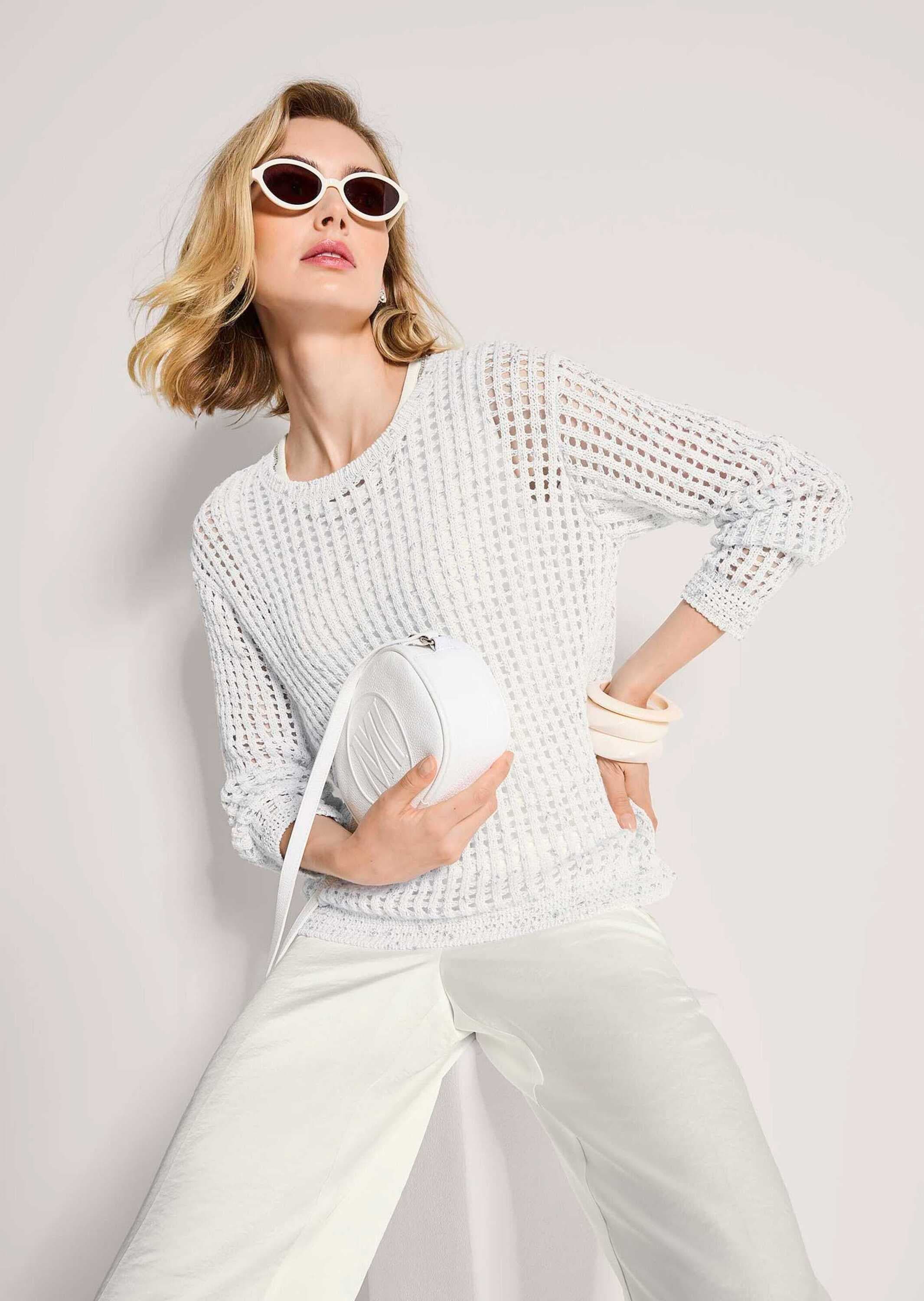 MADELEINE Longpullover »Strickpullover Ajourpullover mit Glanzeffekt«