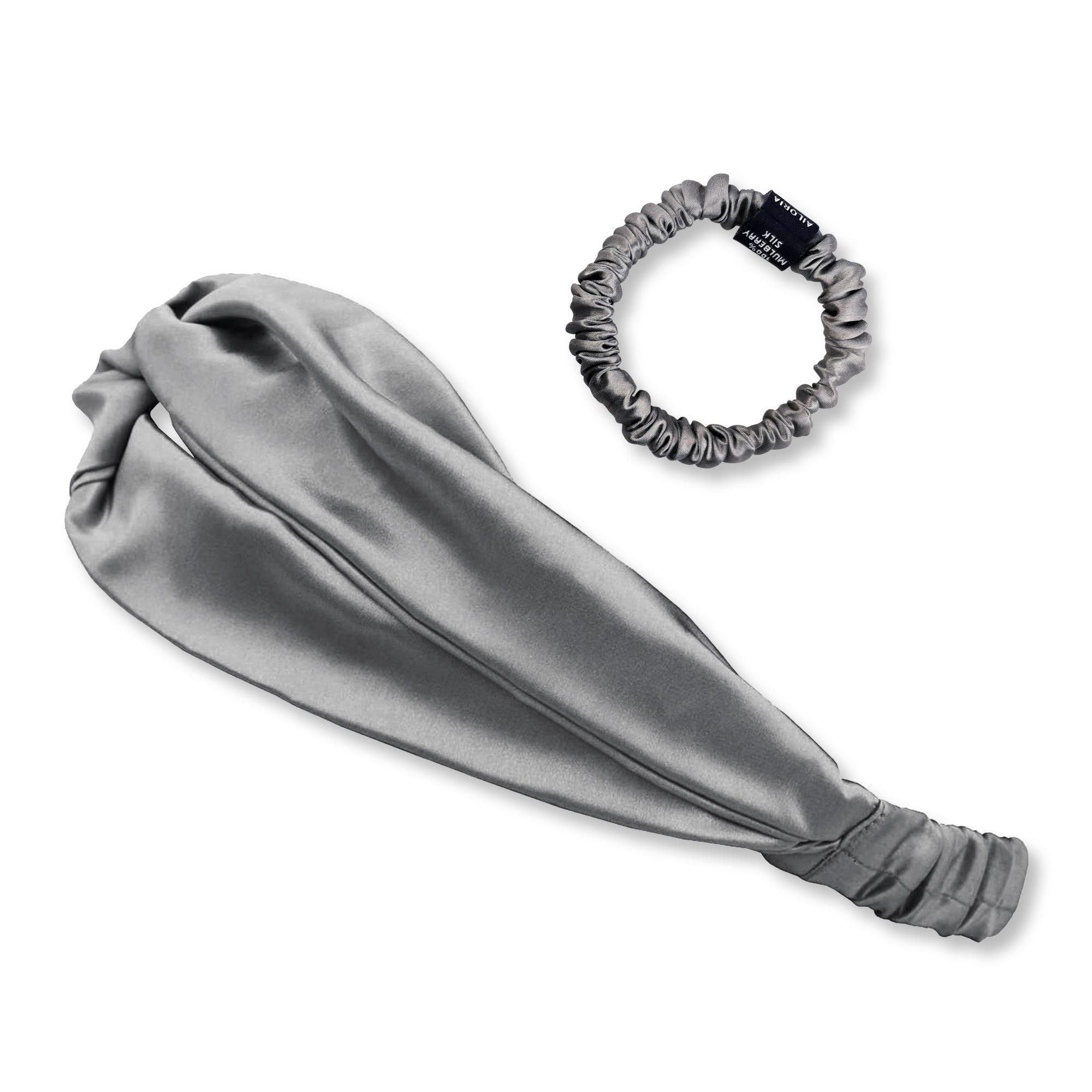 AILORIA, Damen, Diadem »Set Headband und Scrunchie S aus Seide SOYEUX & DOUX«, grau, grau, Aus 100% hochwertiger Maulbeerseide