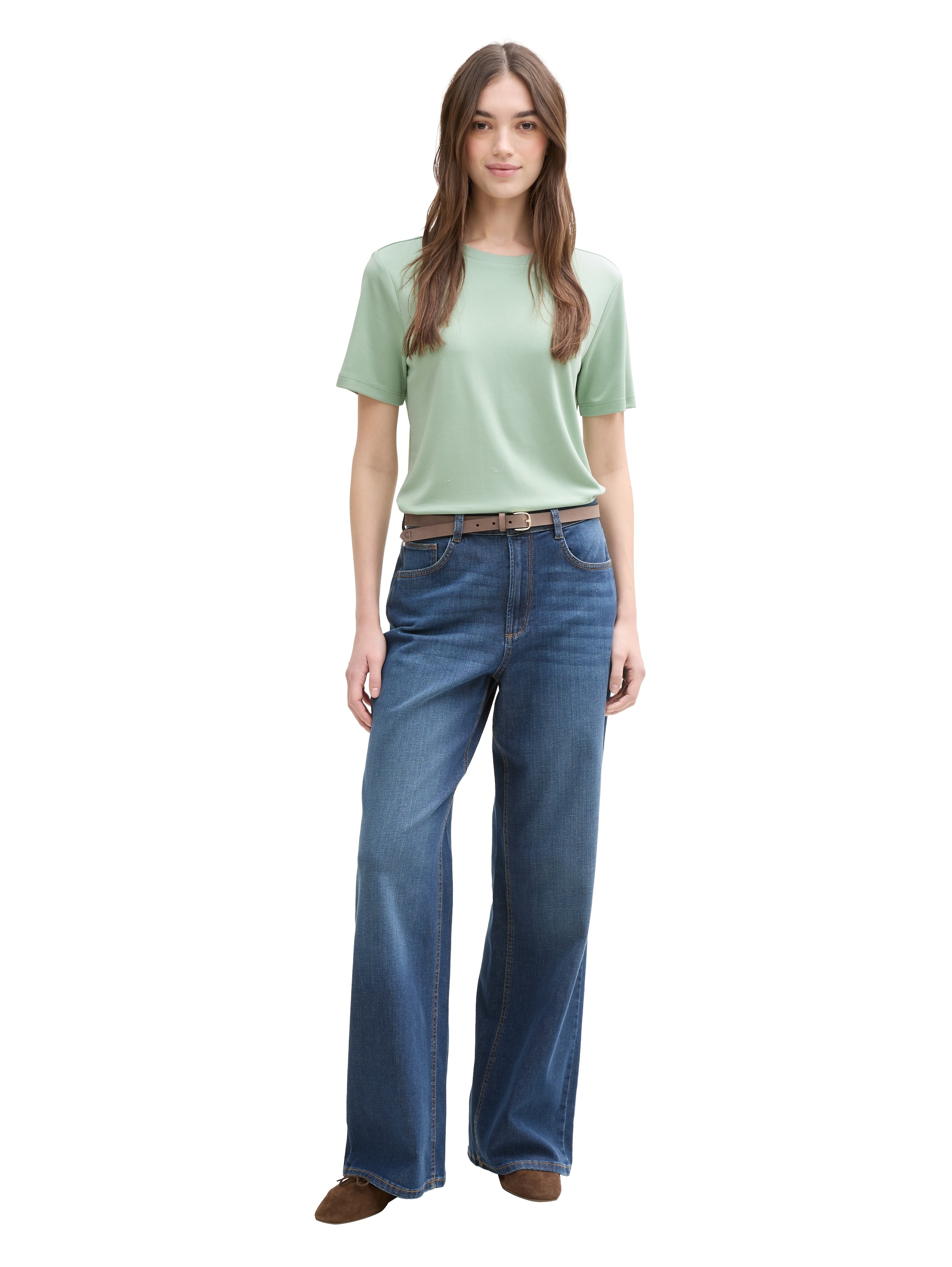 TOM TAILOR Denim Rundhalsshirt, mit Rundhalsausschnitt
