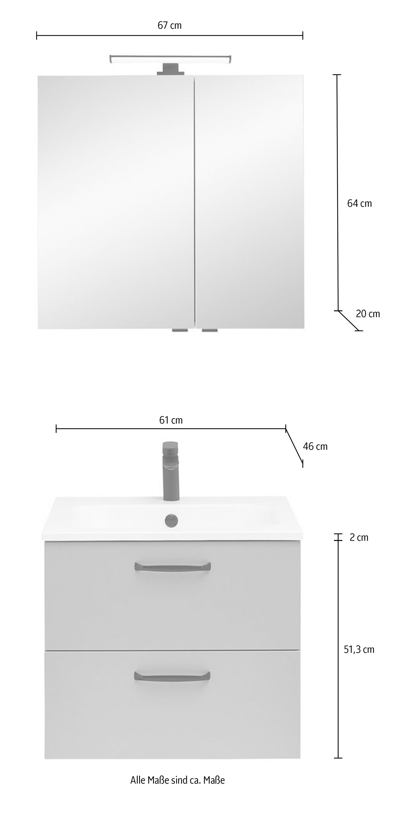 Saphir Badmöbel-Set »Quickset 500,Waschtischunterschrank mit Waschtisch und Spiegelschrank« 3 Stk. tlg.