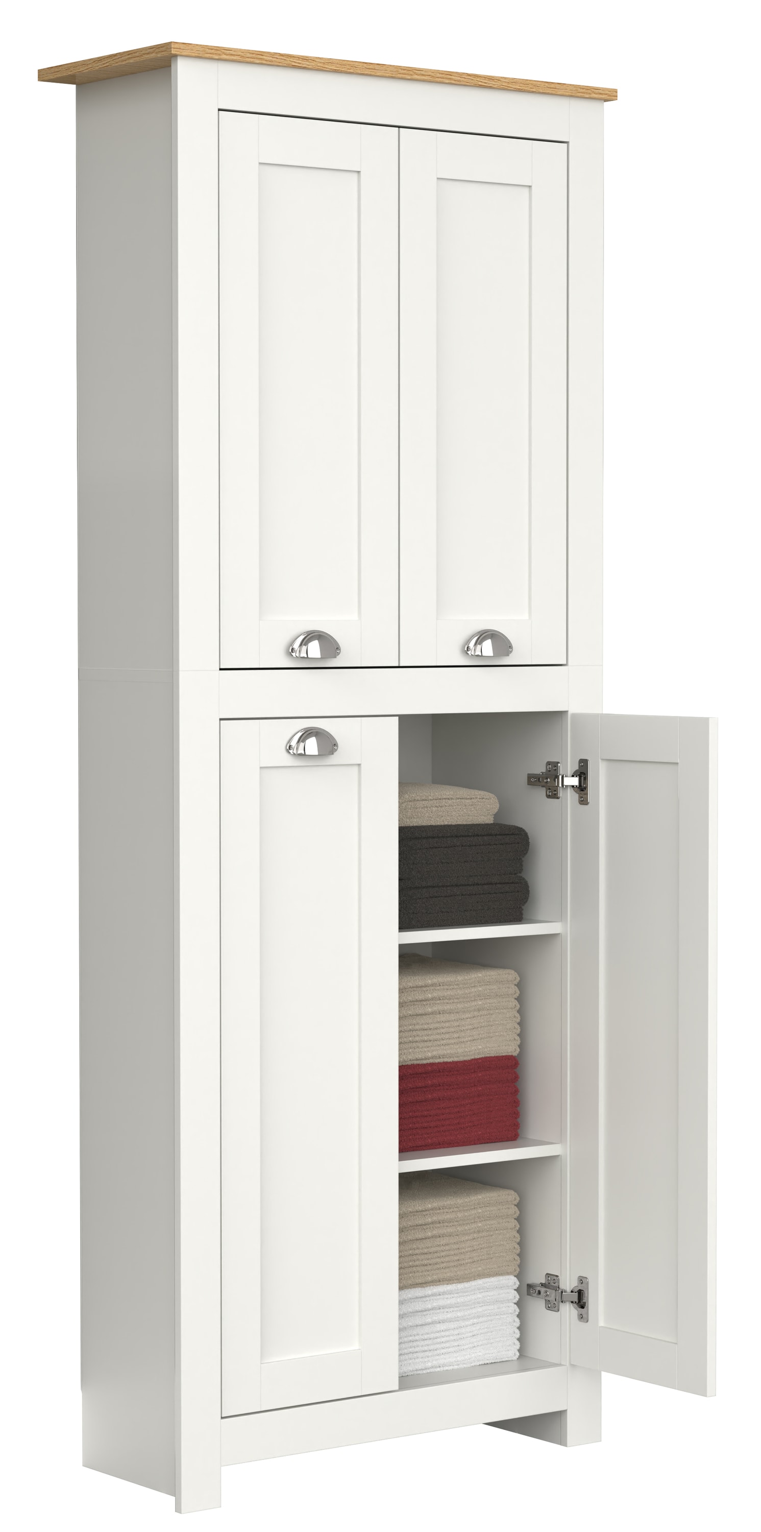 VCM Mehrzweckschrank »VCM Holz Flurschrank | 5 Fächer | Badezimmerschrank | Maße: H. 184 x B. 72 x T. 32 cm | 4 Drehtüren | elegante Muschelgriffe - Balusa«, (1 St.)