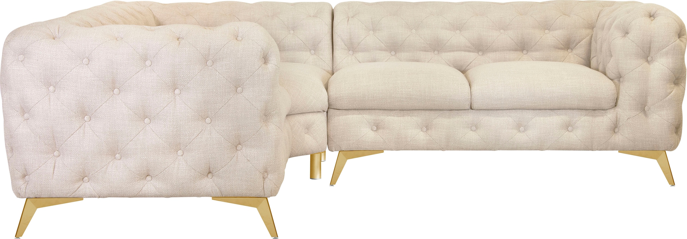 Home affaire Chesterfield-Sofa »Ecksofa GLYNIS L-Form mit Wellenunterfederung, Maße B/T/H 264/264/75cm« aufwändige Knopfheftung, moderne Chesterfield Optik, Fußfarbe wählbar