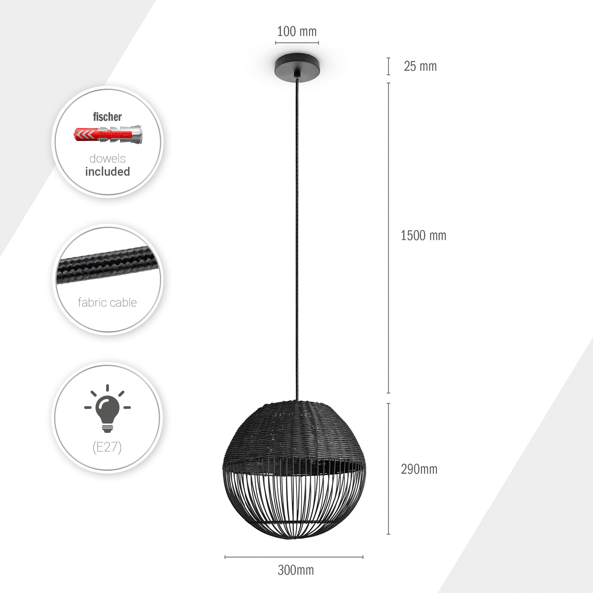Paco Home Pendelleuchte »PURO«, Leuchtmittel E27 | ohne Leuchtmittel, Rattanlampe Korb Lampe LED Boho Natur Vintage Rund E27