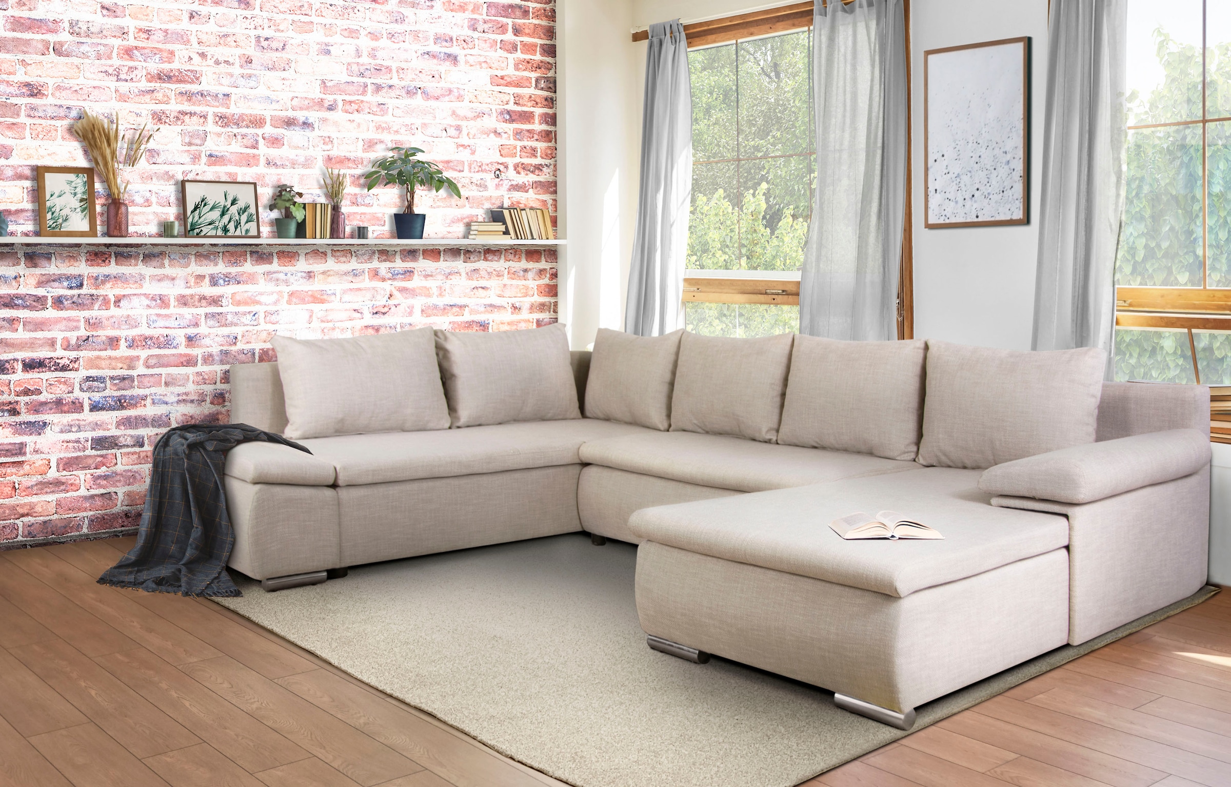 Home affaire Wohnlandschaft »Acra U-Form«, mit Bettfunktion und Bettkasten, in Mattenoptik
