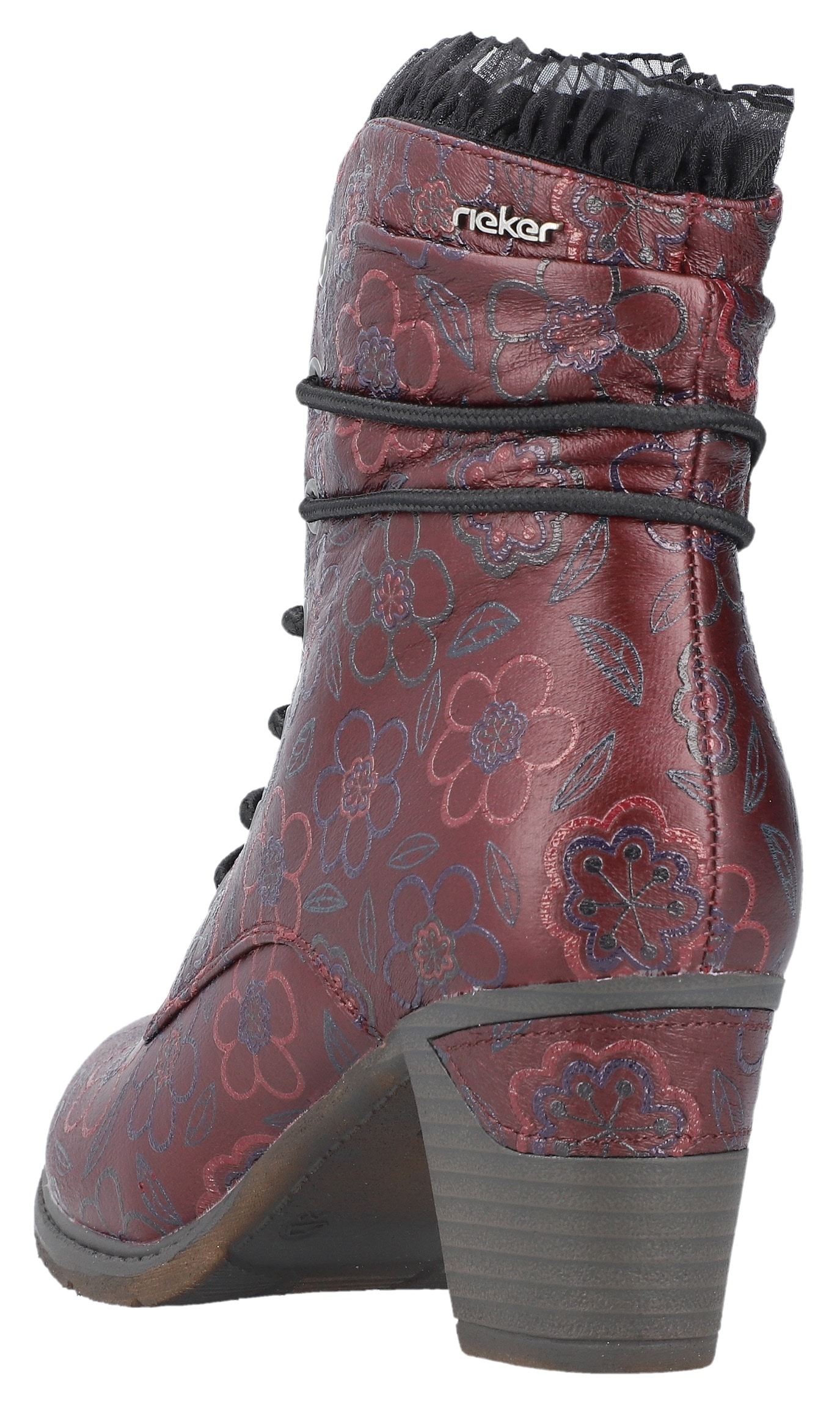 Rieker Winterstiefelette, Schnürstiefelette, Reißverschluss-Boots, Blockabsatz, Blumenprint