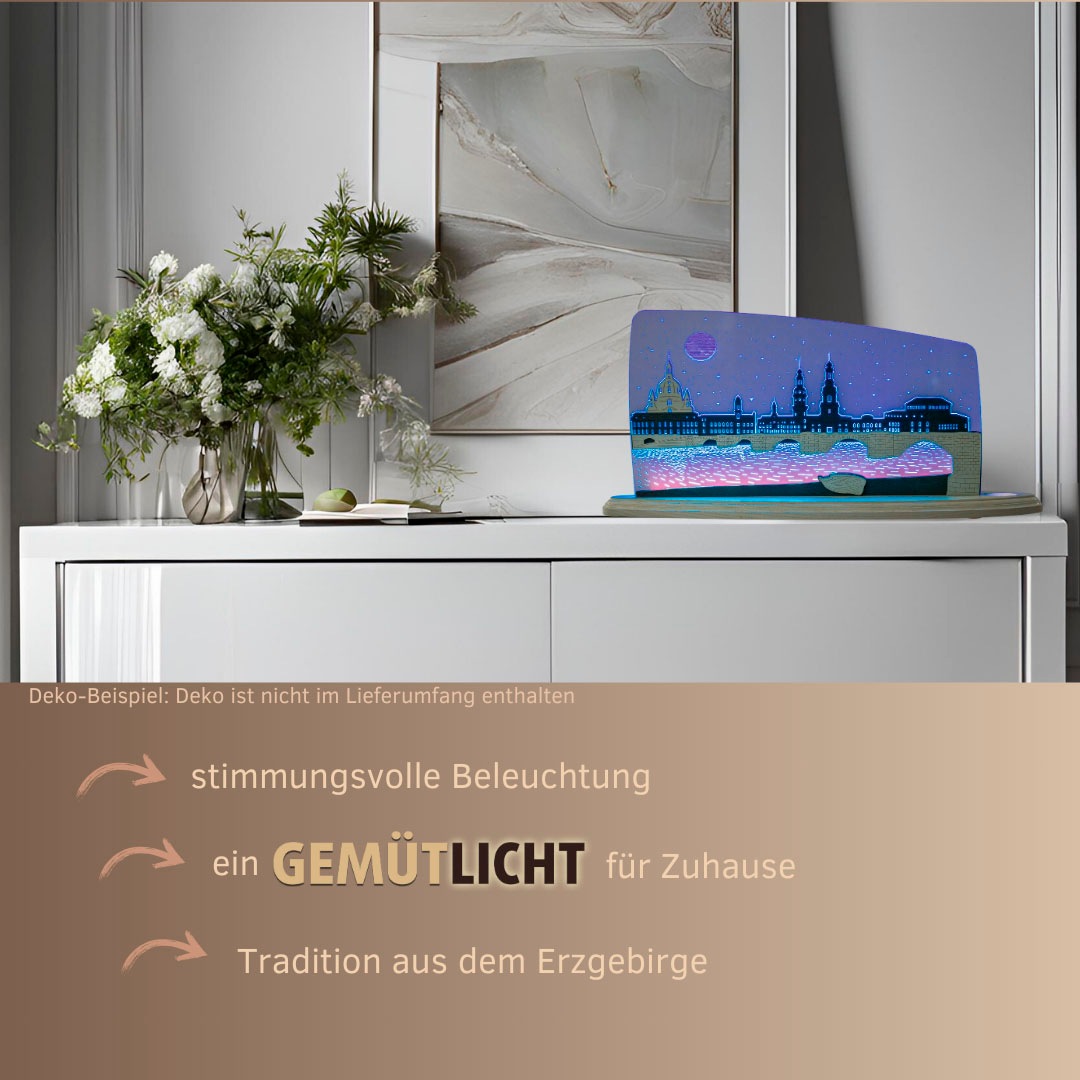 Weigla LED Dekolicht »Dresden bei Nacht, Holz & Acrylglas, BLAU-GRAU, Made in Germany«, Leuchtmittel LED-Modul | LED wechselbar, Erzgebirge garantiert, Dekolampe für Innen, Dekoleuchte