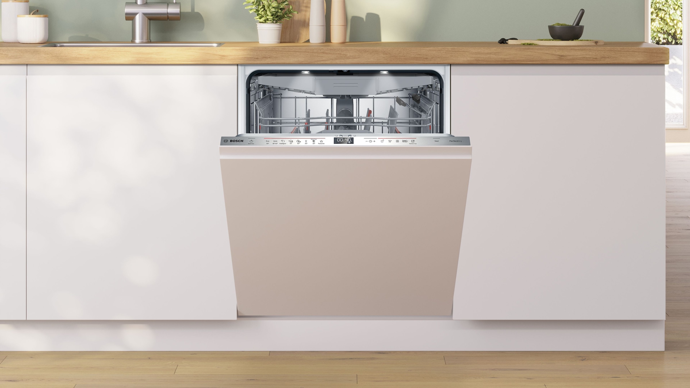 BOSCH vollintegrierbarer Geschirrspüler Serie 6 »SMV6ZCX16E« 14 Maßgedecke Time Light - Restzeit wird auf Küchenboden projiziert, flexible Körbe