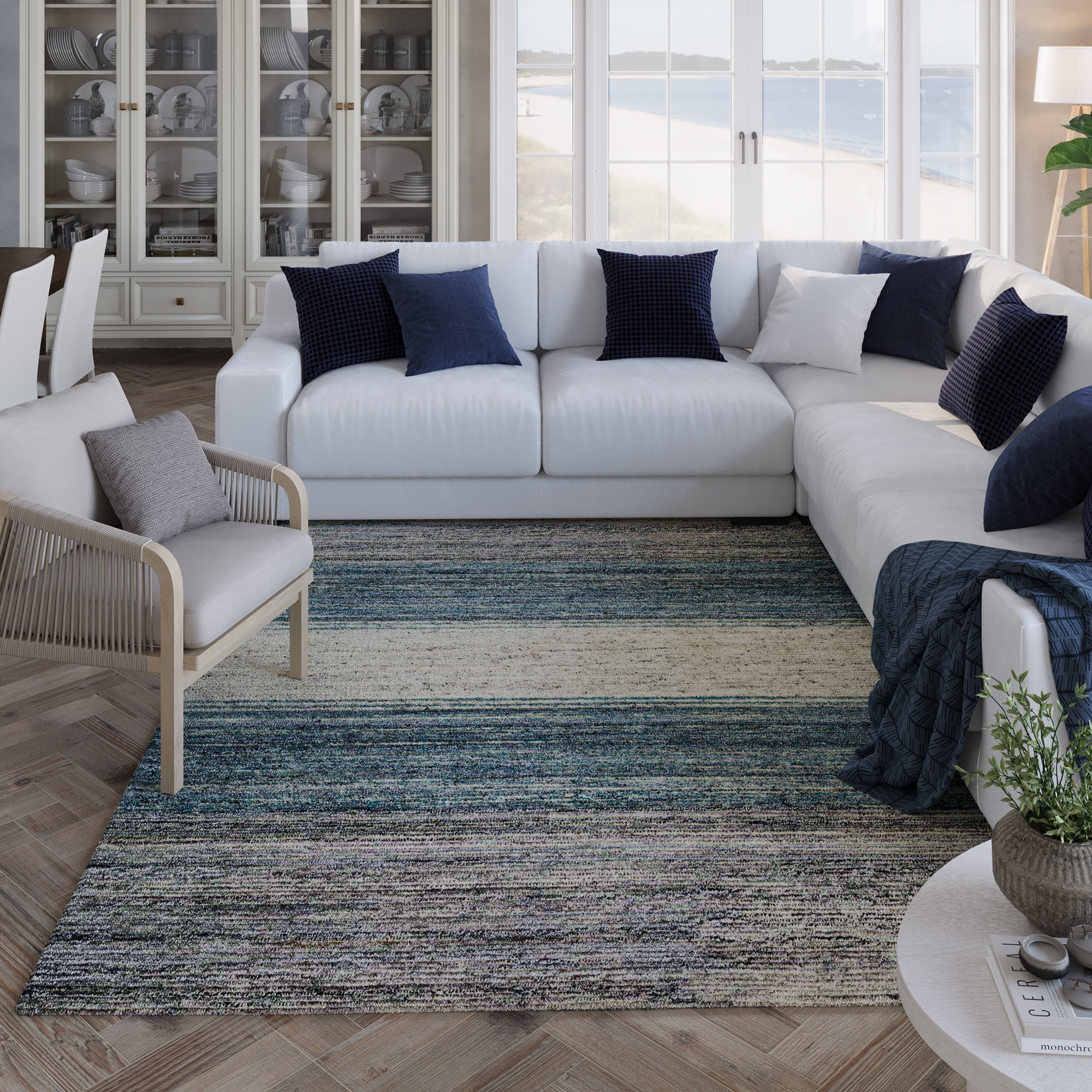 Wecon home Teppich »Hamptons TWENTYFOUR«, rechteckig, 10 mm Höhe, Läufer, Kurzflor, Wohnzimmer, Schlafzimmer, elegant, robust, Streifen