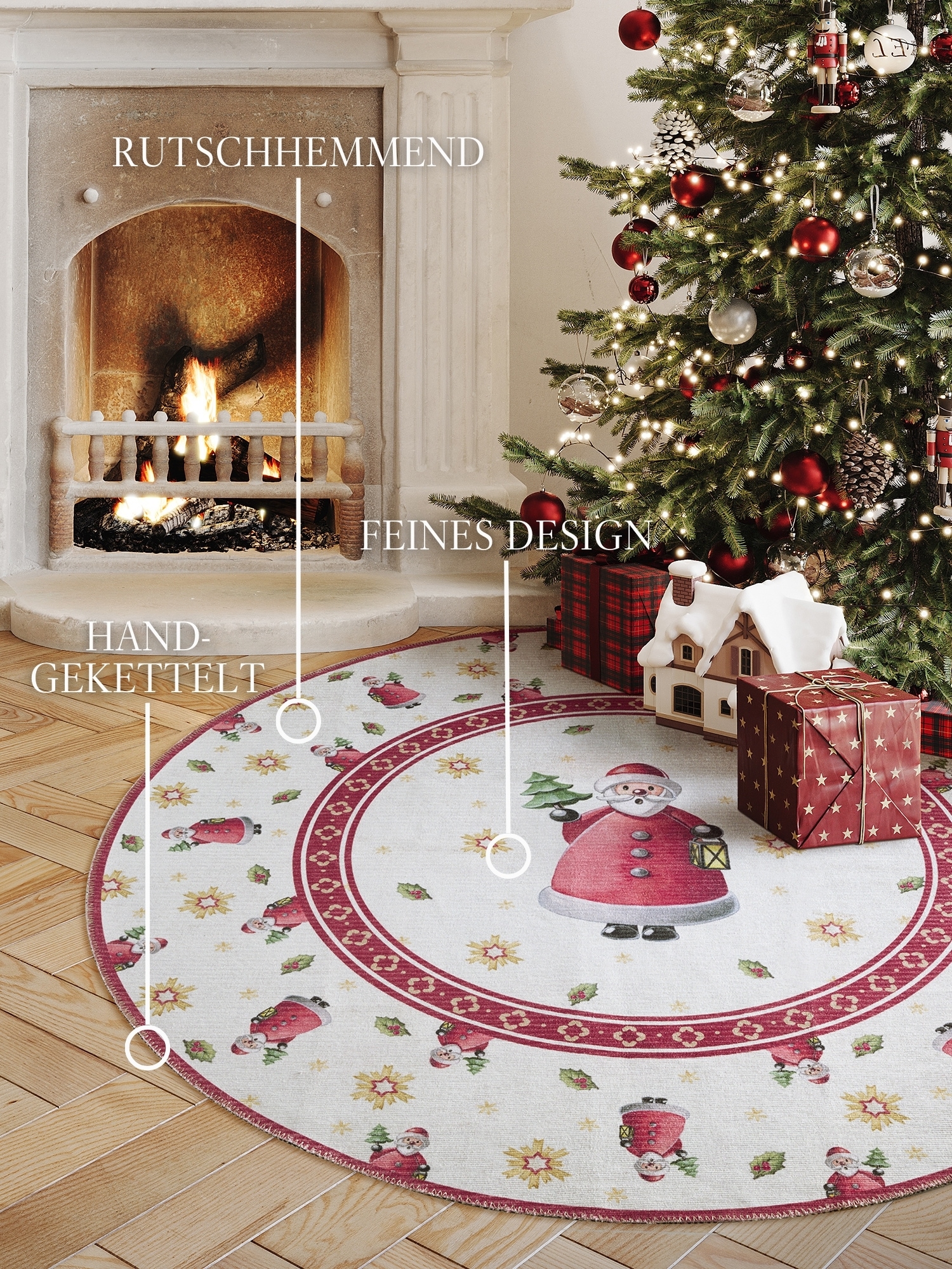 Villeroy & Boch Teppich »Toy's Delight Limited Edition Santa Claus«, rund, 3 mm Höhe, Limited Edition, Weihnachten, Wohnzimmer, Baumrock, Waschbar, Rund