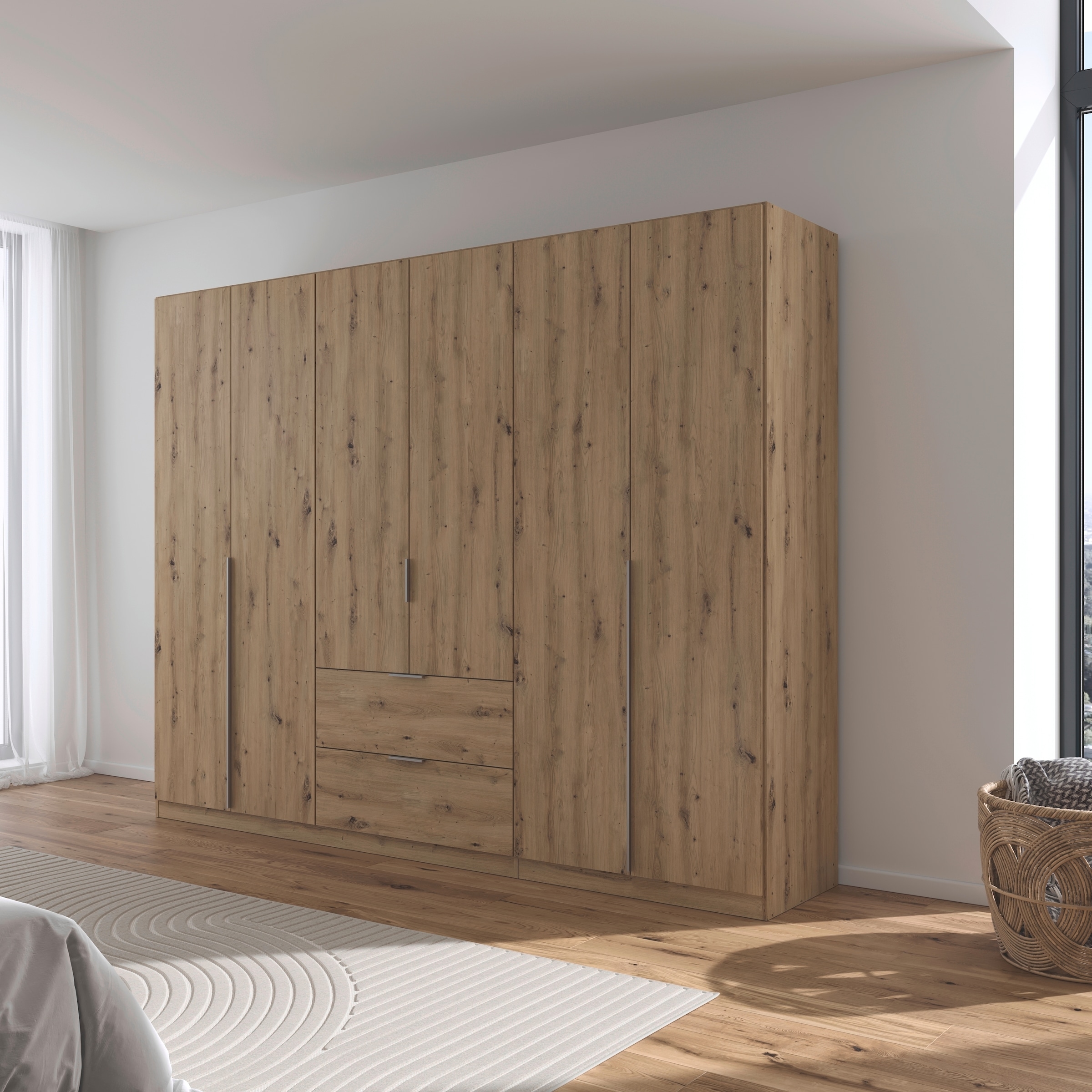rauch Drehtürenschrank »Kleiderschrank Schrank Garderobe AGORDO mit Dekor- oder Hochglanzfront«, (in zwei Griff-Farben, Breiten 91-360 cm), mit Außenschubkästen, in 7 Breiten und 2 Höhen MADE IN GERMANY