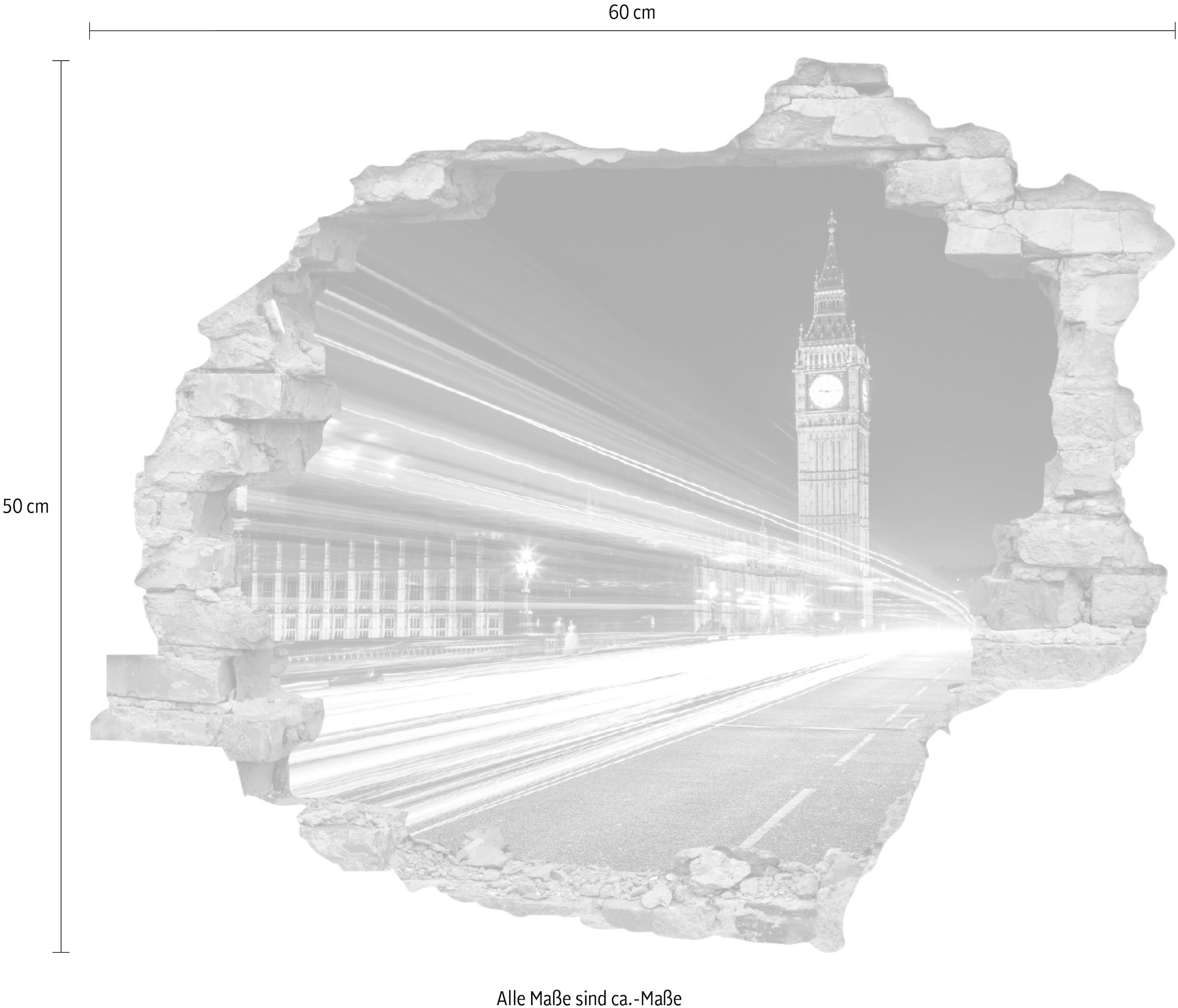 queence Wandtattoo »Big Ben«, (1 St.), Wandsticker, Wandbild, selbstklebend, 3D, Wanddurchbruch