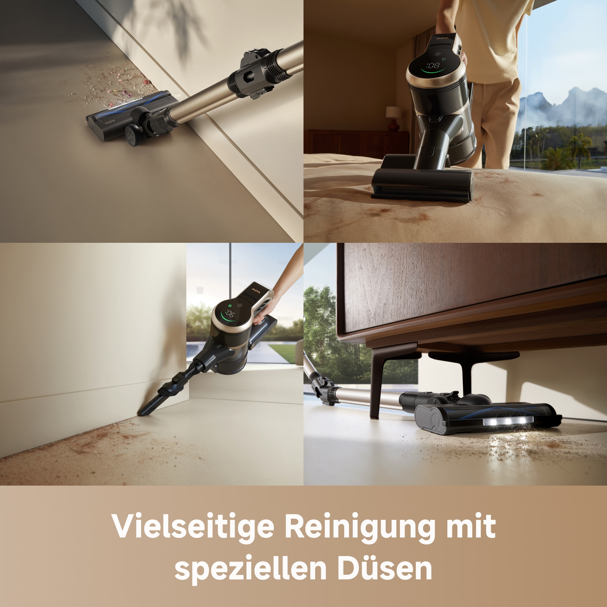 Mova Akku-Stielstaubsauger »S2; 25.000Pa Saugkraft,«, flexibles Faltrohr, vielseitige Aufsätze, Laufzeit bis 60 Min