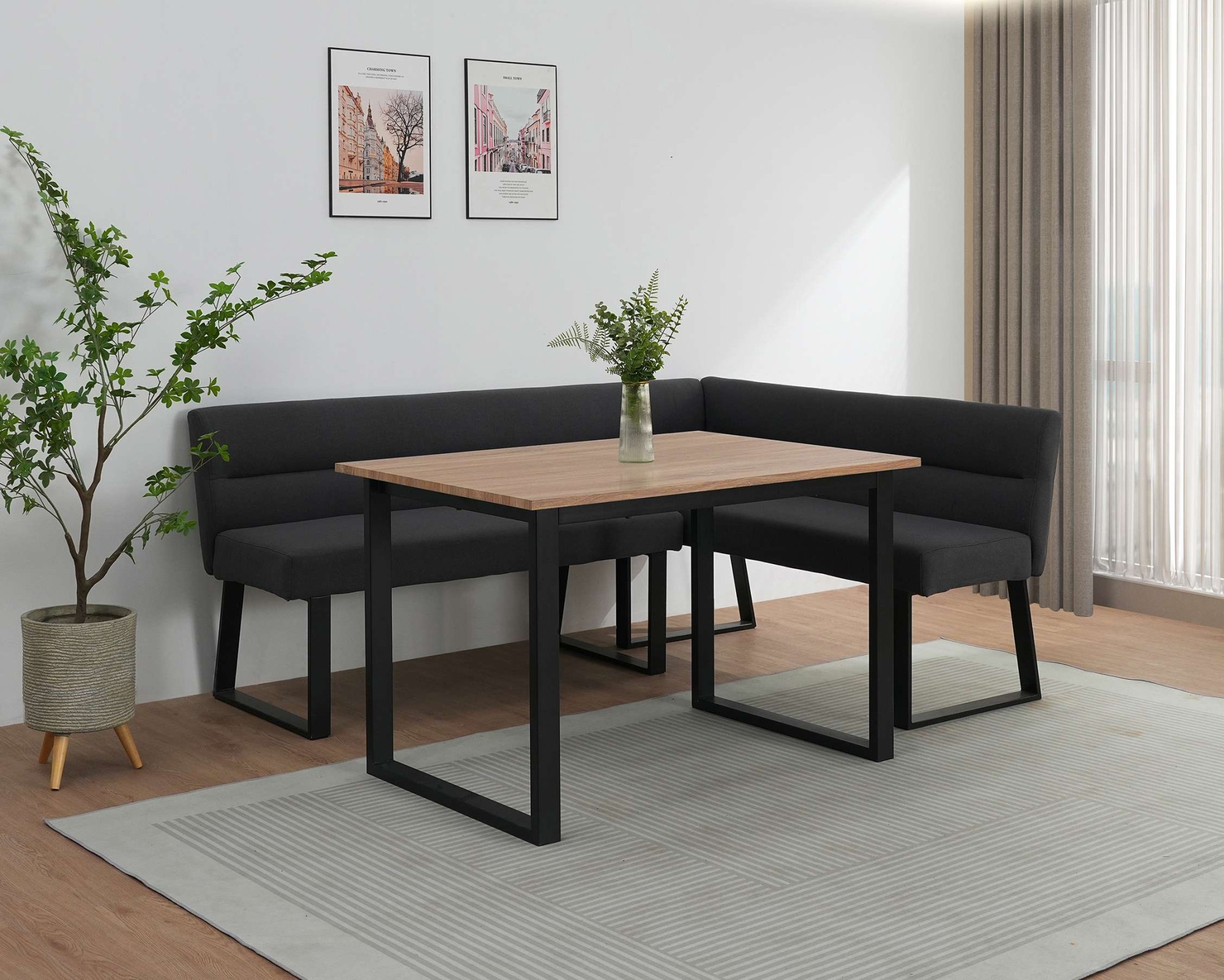 OTTO home Essbank »Ivanna« schwarzes Metallgestell, Webstoff Bezug, Breite 193/152