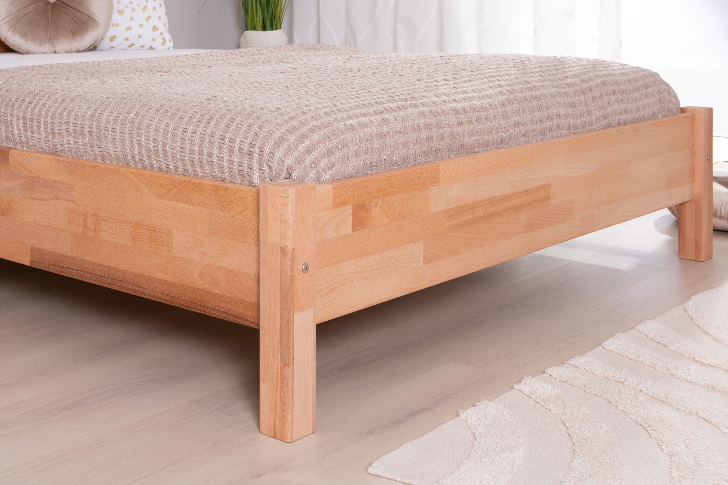 Ticaa Massivholzbett »Merci«, Doppelbett, aus Buche Massivholz, inkl. Rollrost