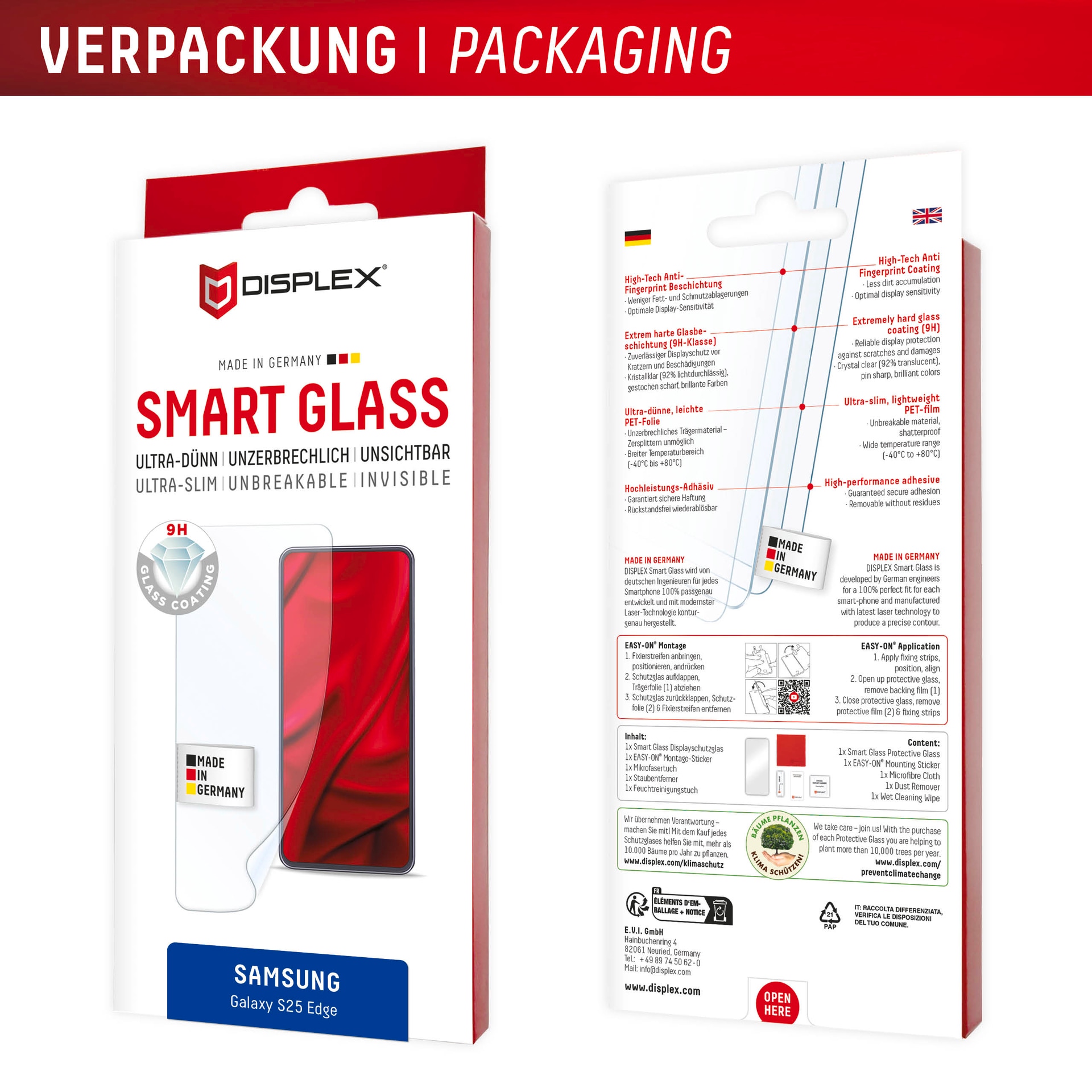 Displex Displayschutzglas »Smart Glass«, für Samsung Galaxy S25 Edge, Displayschutzfolie, Schutzfolie, Bildschirmschutz, kratz- & stoßfest