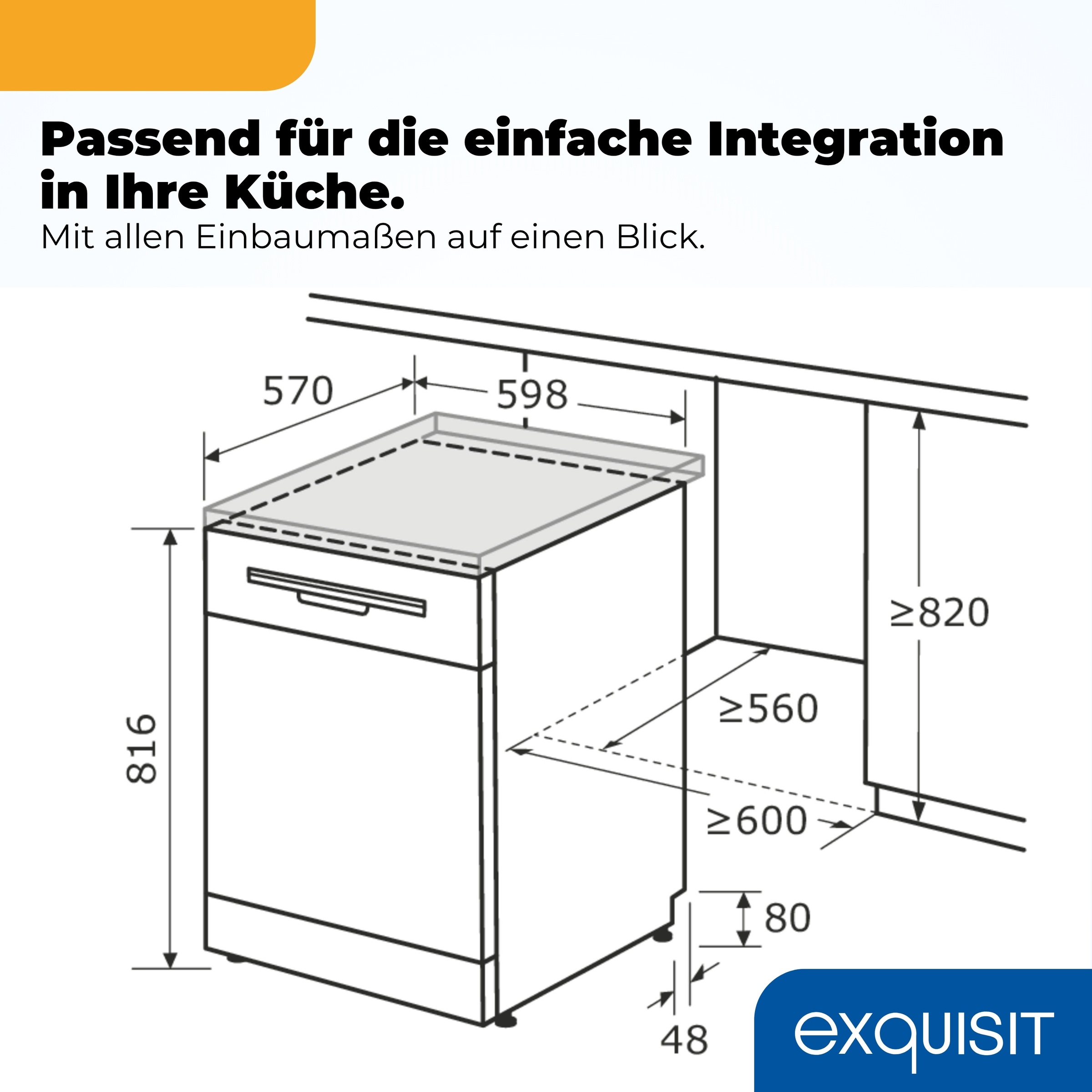 exquisit Standgeschirrspüler »GSP9316-450C schwarz« 10,9 l 16 tlg. Maßgedecke 16 Maßgedecke, LED, Besteckschublade, AquaStop