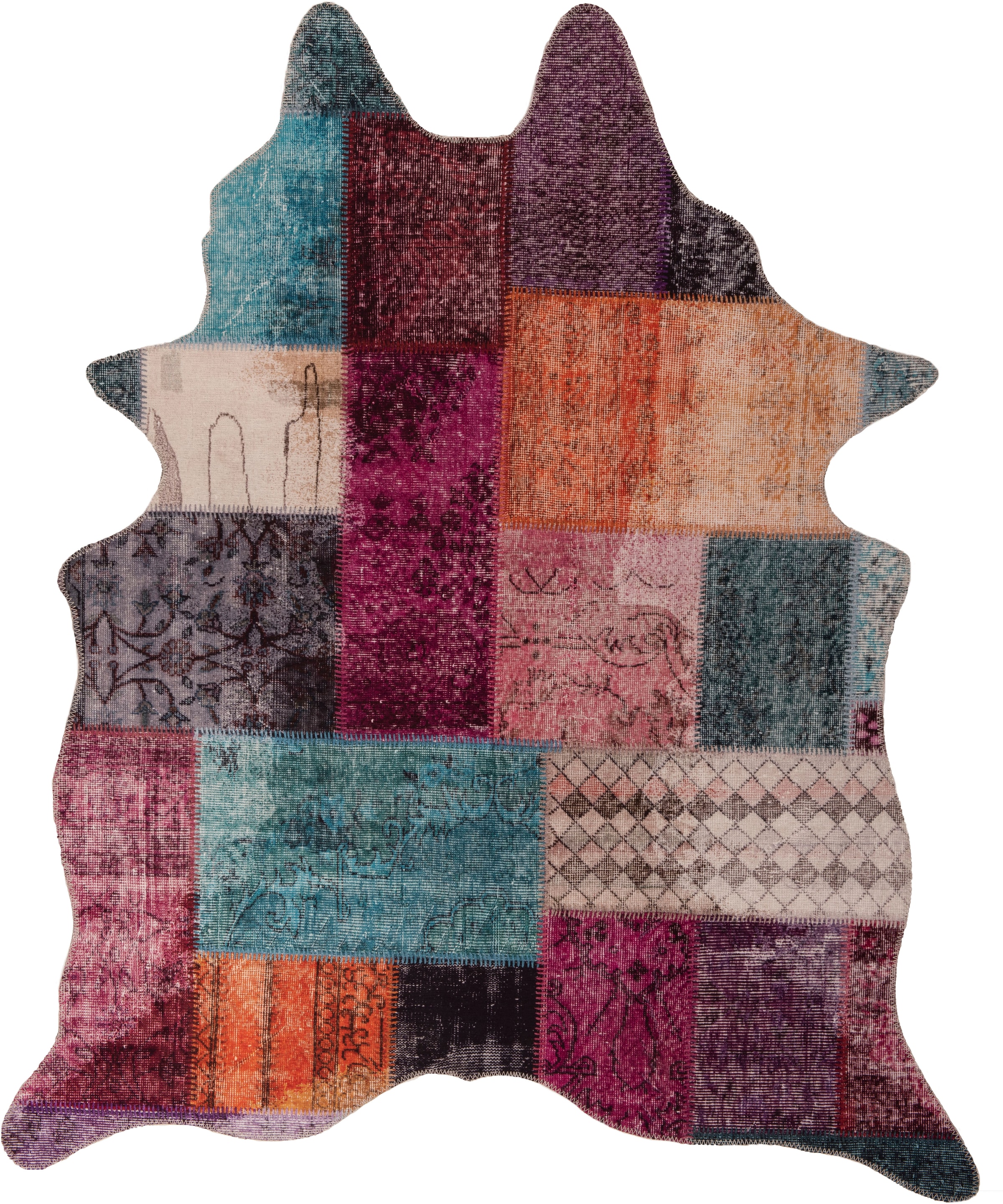 Gino Falcone Fellteppich »Elena 74«, fellförmig, 3 mm Höhe, Kunstfell, bedruckt, Patchwork Design