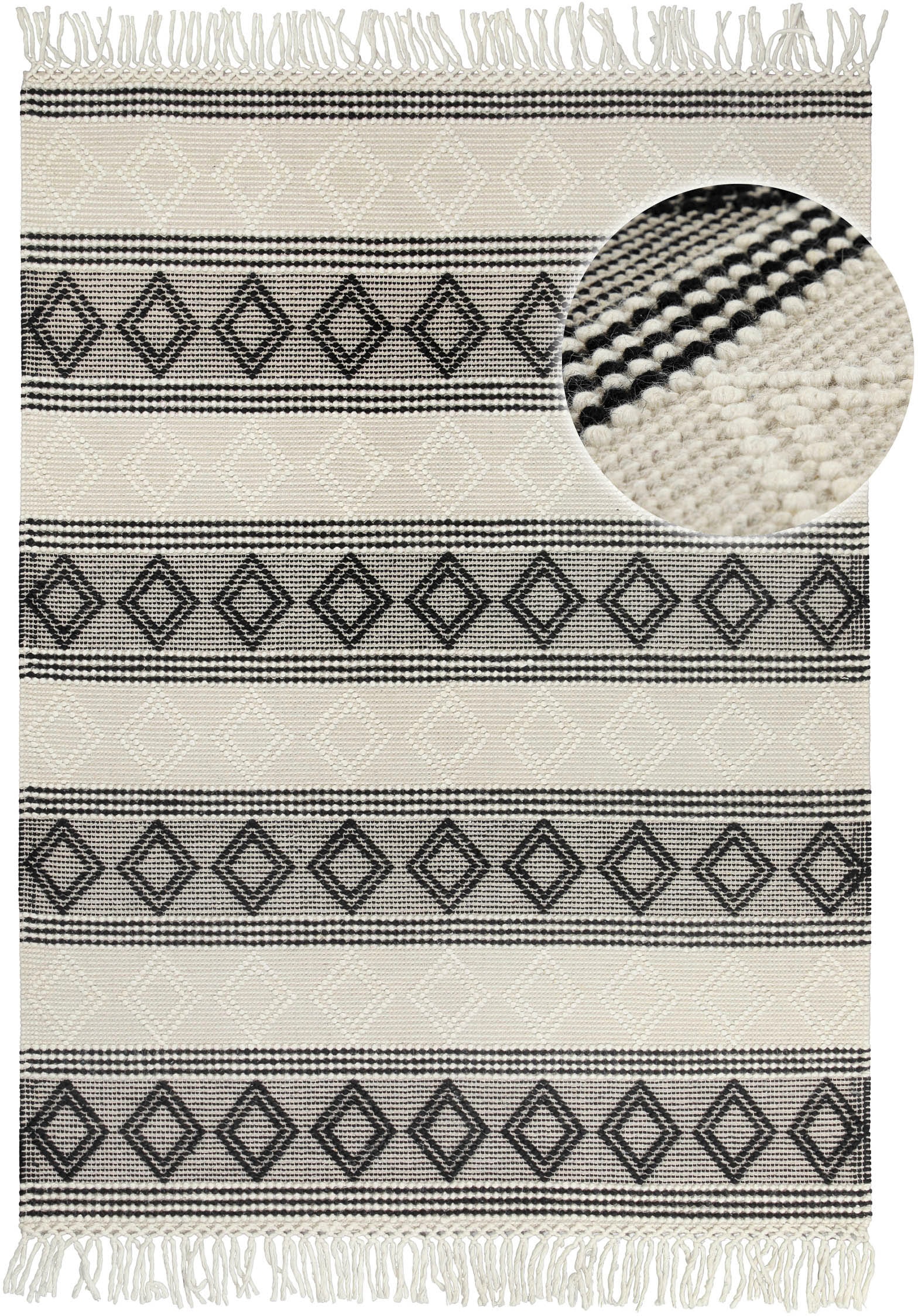 OTTO home Teppich »Jorvik« rechteckig 8 mm Höhe Kurzflor, Wolle, handgewebt, mit Fransen, Schlafzimmer