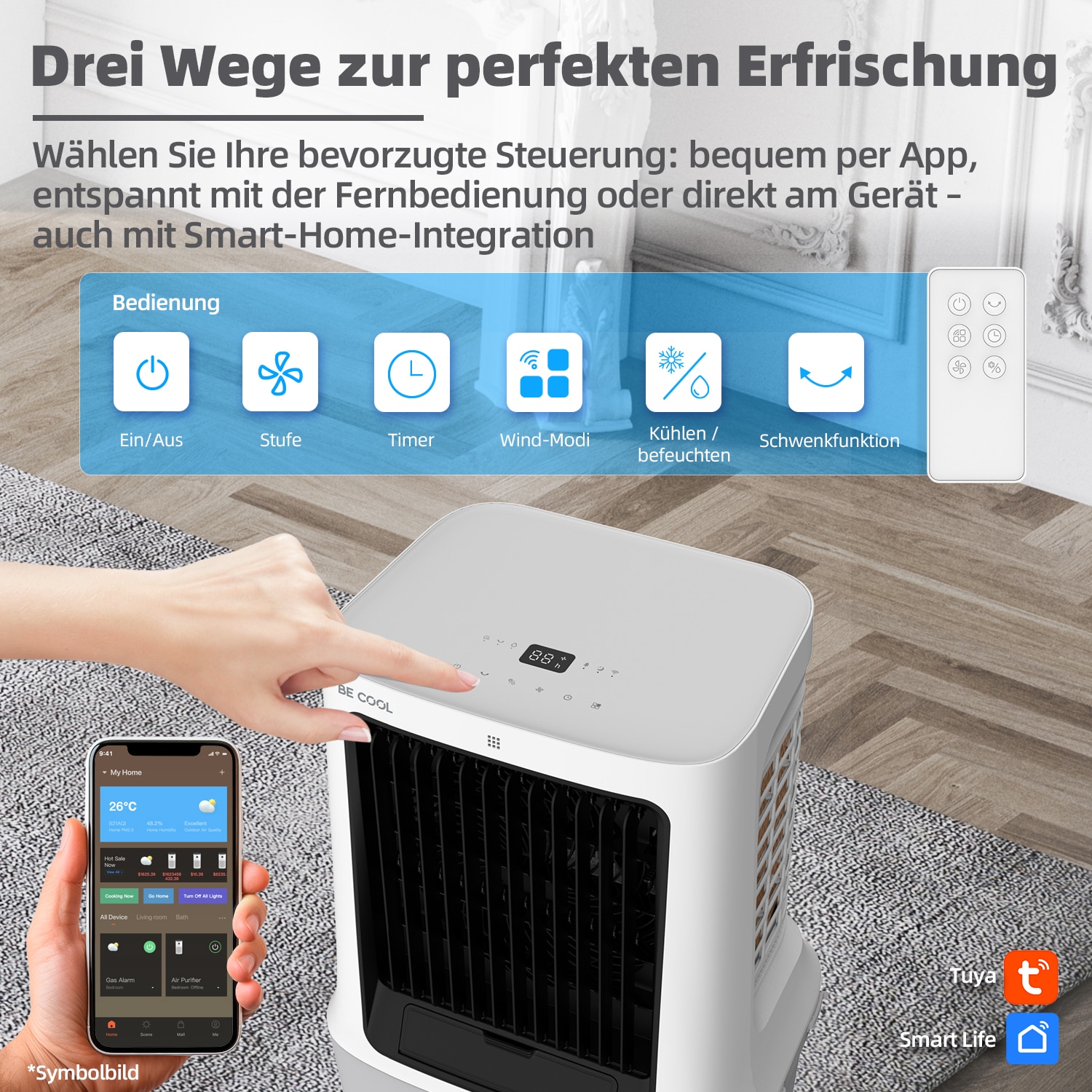 be cool Ventilatorkombigerät »Premium Luftkühler 40l mit Wifi und abnehmb. 30l Tank«, abnehmbarer Wassertank, Spezial Vortex Rotor, WiFi