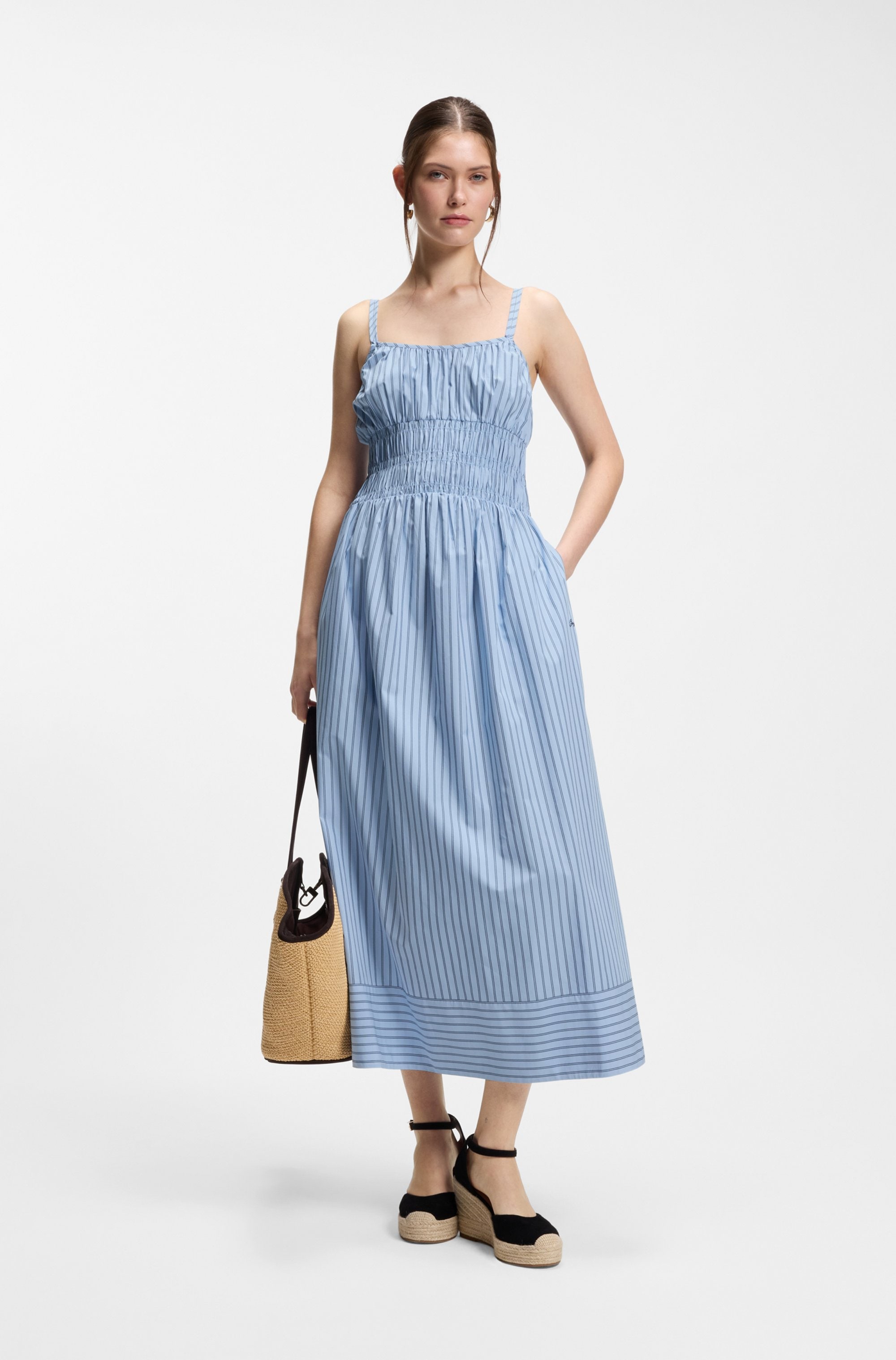 BOSS ORANGE Midikleid »Diplyn Premium Damenmode« Eingrifftaschen aus Baumwoll-Popeline, Regular Fit