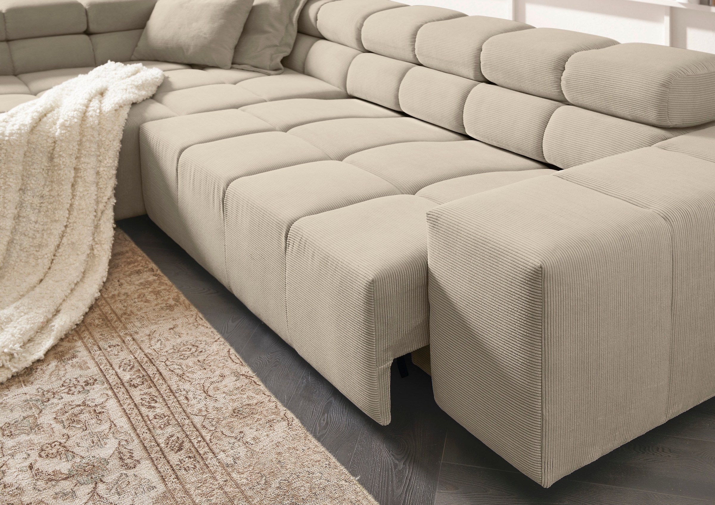 INOSIGN Ecksofa »Ancona incl. Kopfteilverstellung, Breite 319cm, L-Form«, wahlweise motorische Sitztiefenverstellung, auch in Cord + Easy Care