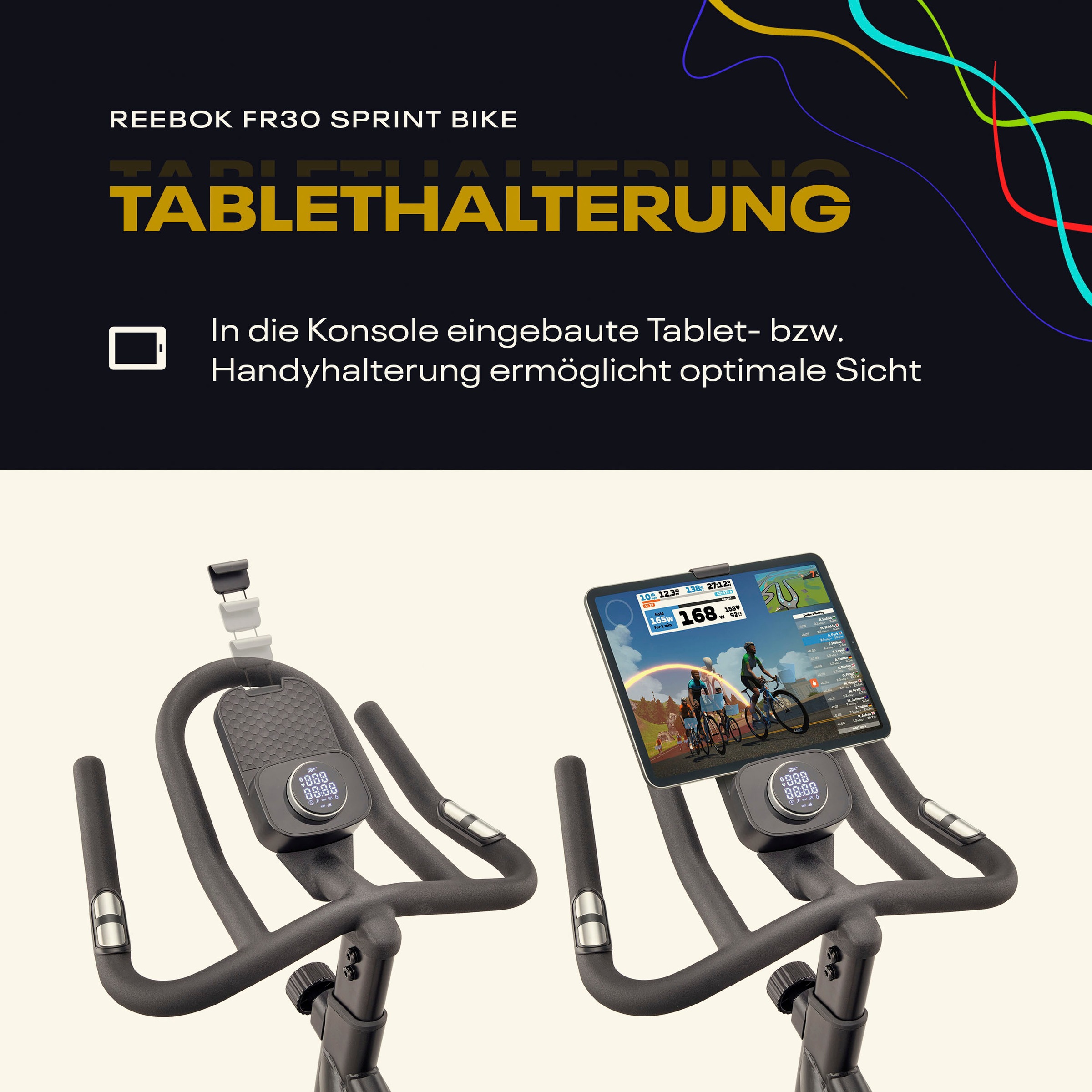 Reebok Speedbike »FR30 Speedbike«, (mit Tablet-Halterung), Schwungmasse ca. 6 kg, 32 Widerstandsstufen