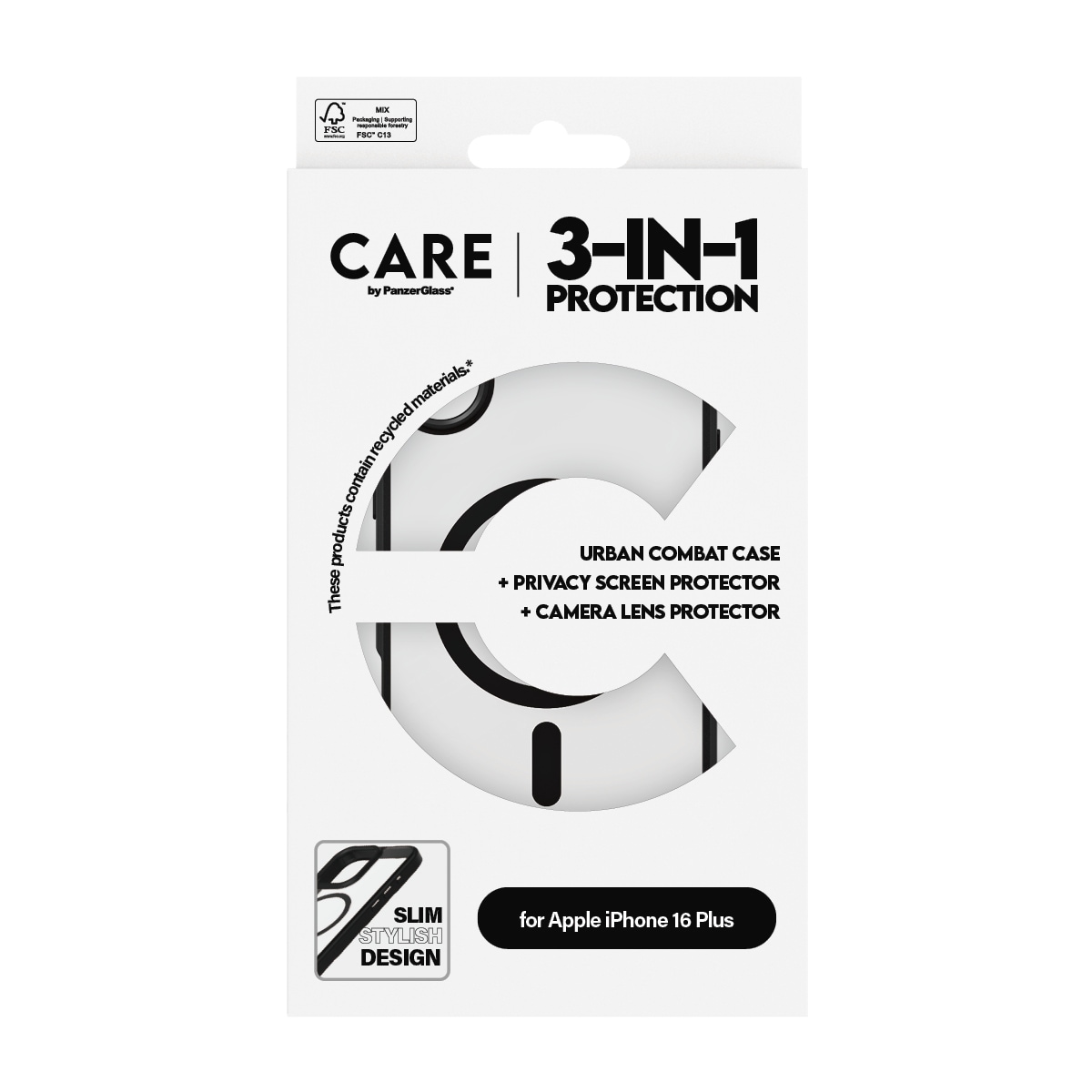 CARE by PanzerGlass Displayschutzglas »3-in-1 Protection, Privacy Glass, Case, Lens Cover«, für Apple iPhone 16 Plus, Displayschutzfolie, Schutzfolie, Bildschirmschutz, kratz- & stoßfest