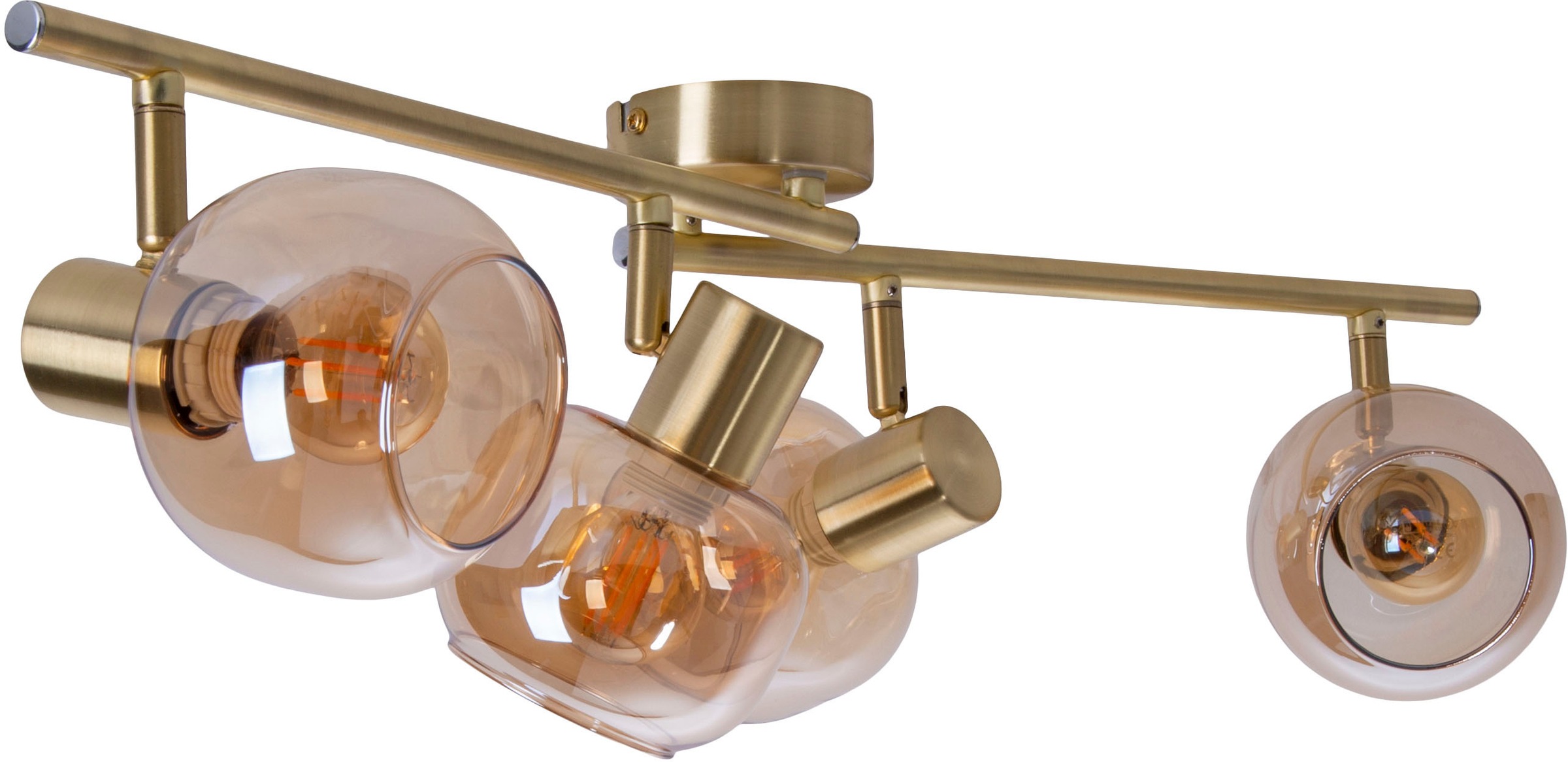näve Deckenstrahler »Libby«, 4 flammig, Leuchtmittel E14 | ohne Leuchtmittel, 2flg. flexibel verstellbar Glasschirme in amber getönt excl. 2xE14