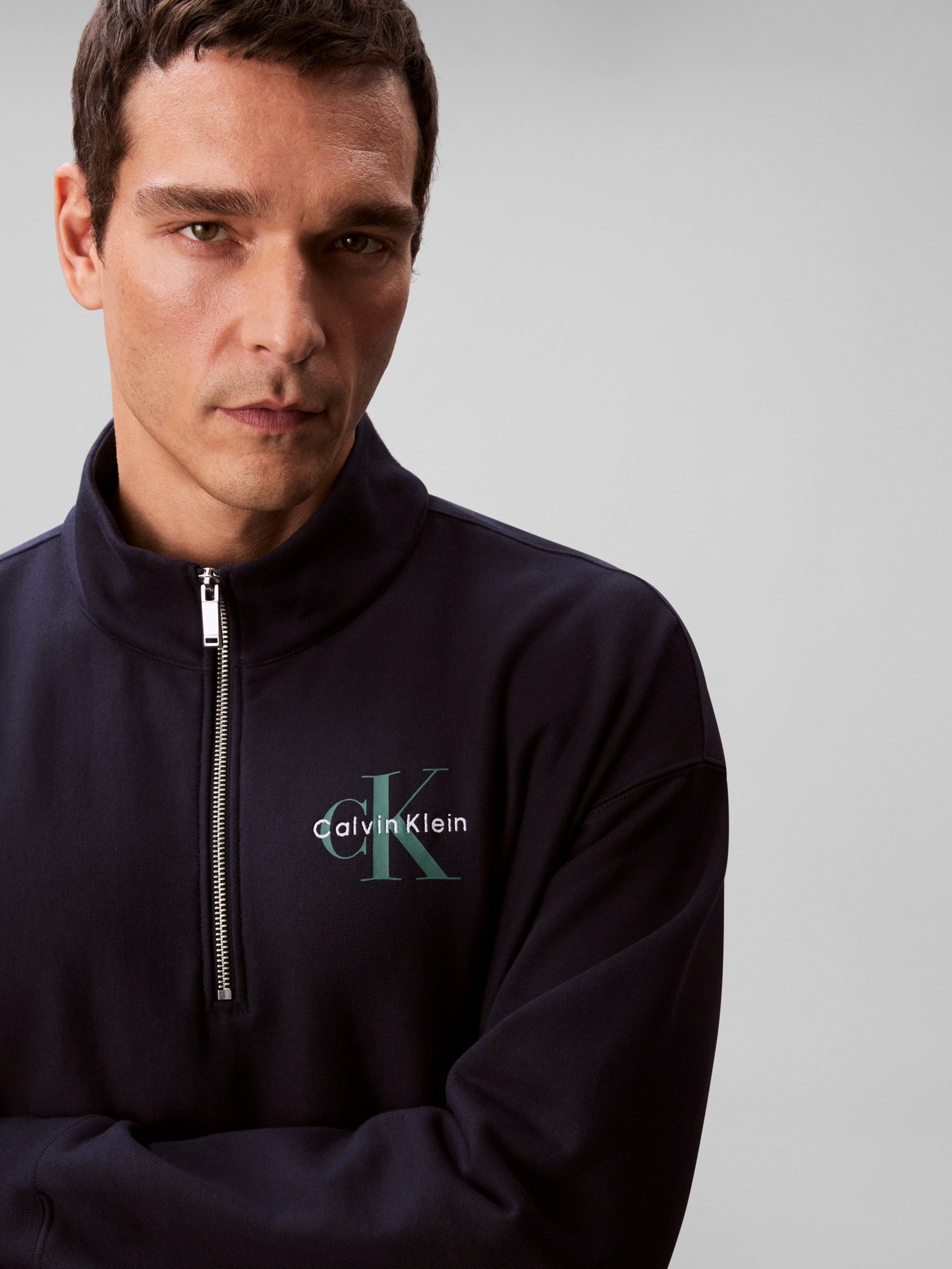 Calvin Klein Jeans Sweatshirt »LS EU 350TERRY MICRO MONOLOGO QT« Regular fit, Stehkragen und Reißverschluss