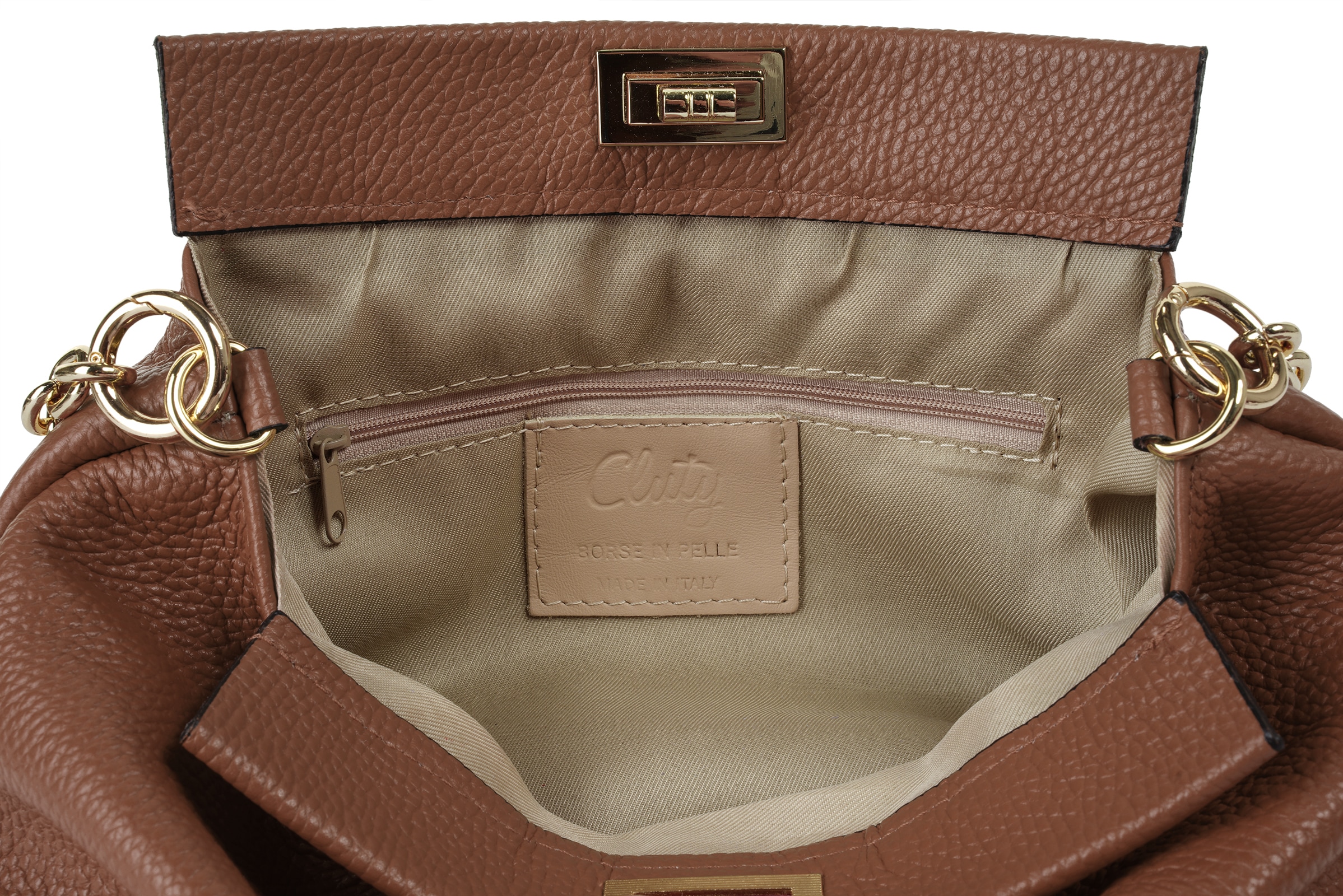 Cluty Umhängetasche, echt Leder, Made in Italy