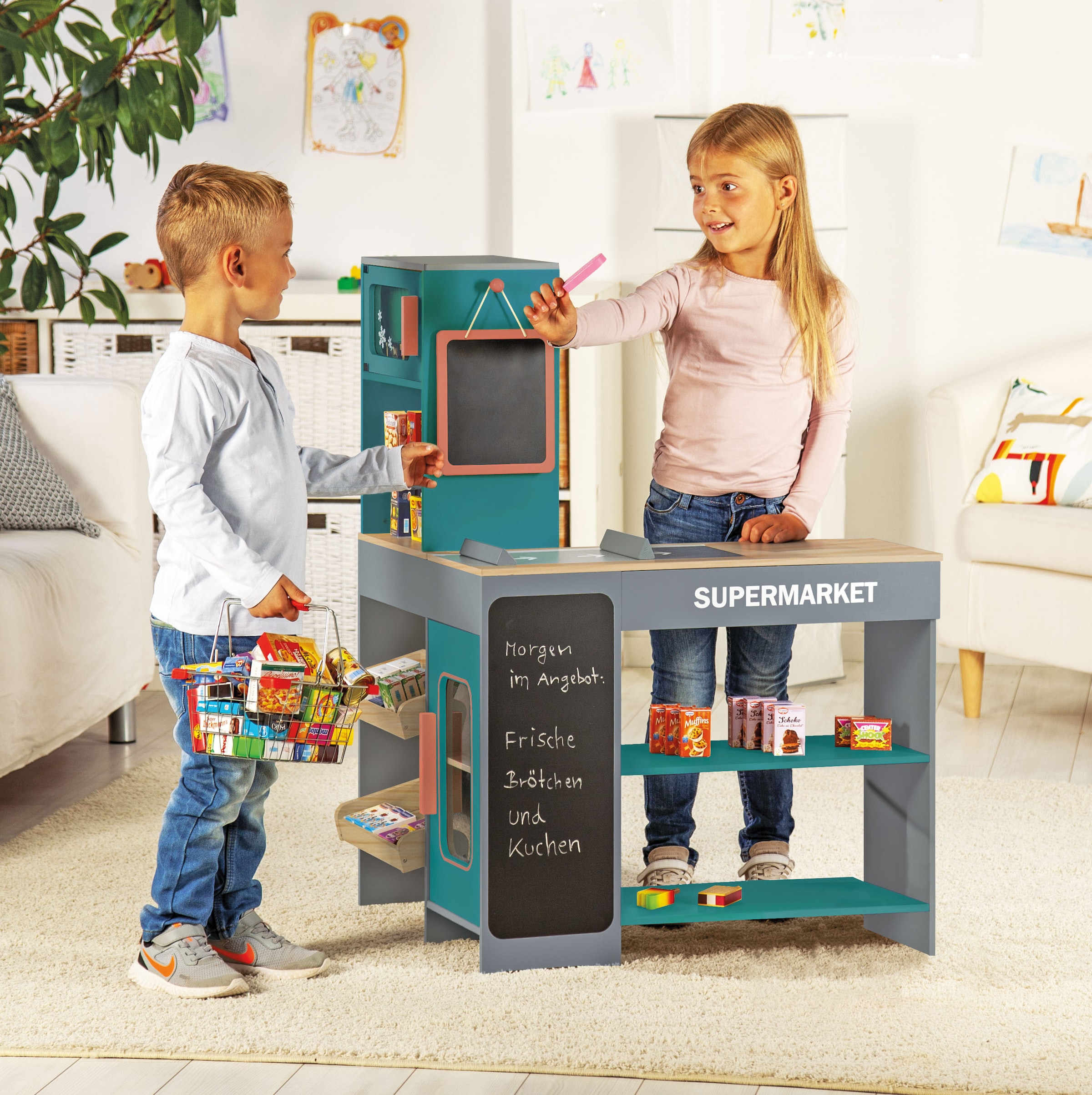 Tanner Kaufladen »Moderner Supermarkt«, inkl. 40 Kaufladenminiaturen; aus Holz; FSC® - schützt Wald - weltweit