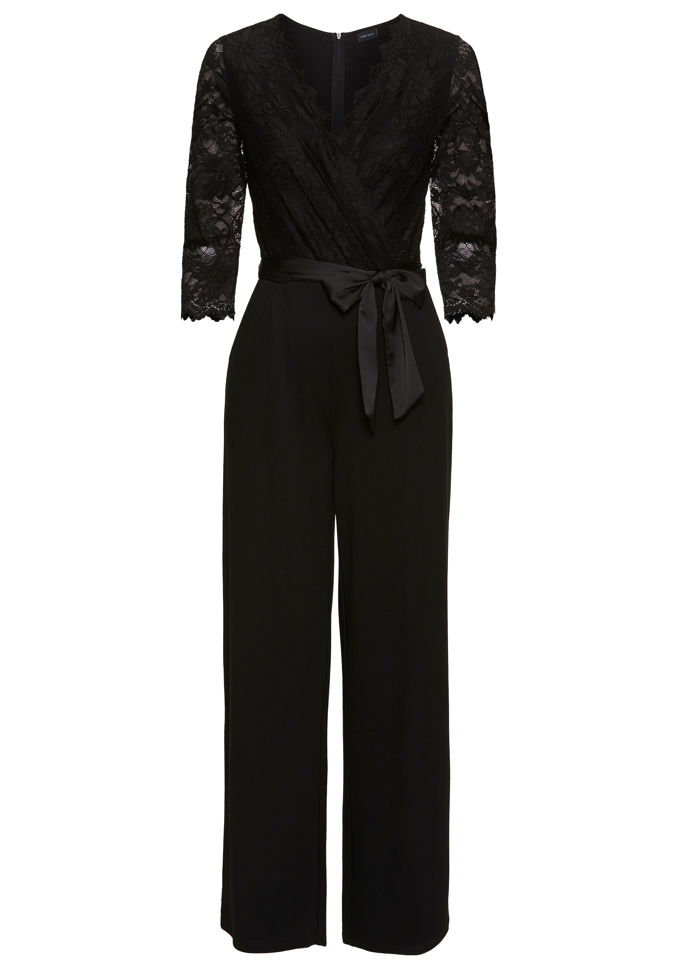 Laura Scott Jumpsuit, mit Spitzenoberteil und Satin-Bindegürtel