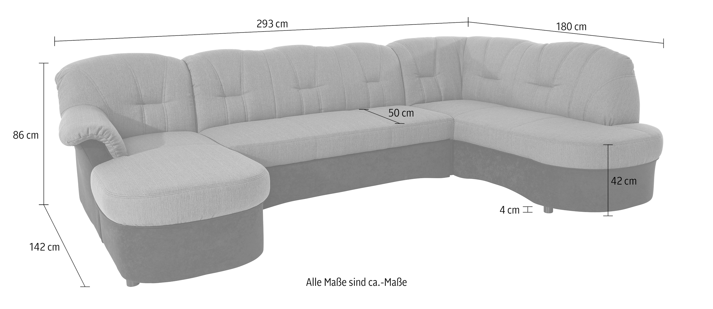 DOMO collection Wohnlandschaft »Flores auch in Leder-Bezug, B/T/H: 293/180/86 cm, U-Form«, (3 St.), wahlweise mit Bettfunktion, wahlweise mit Federkern