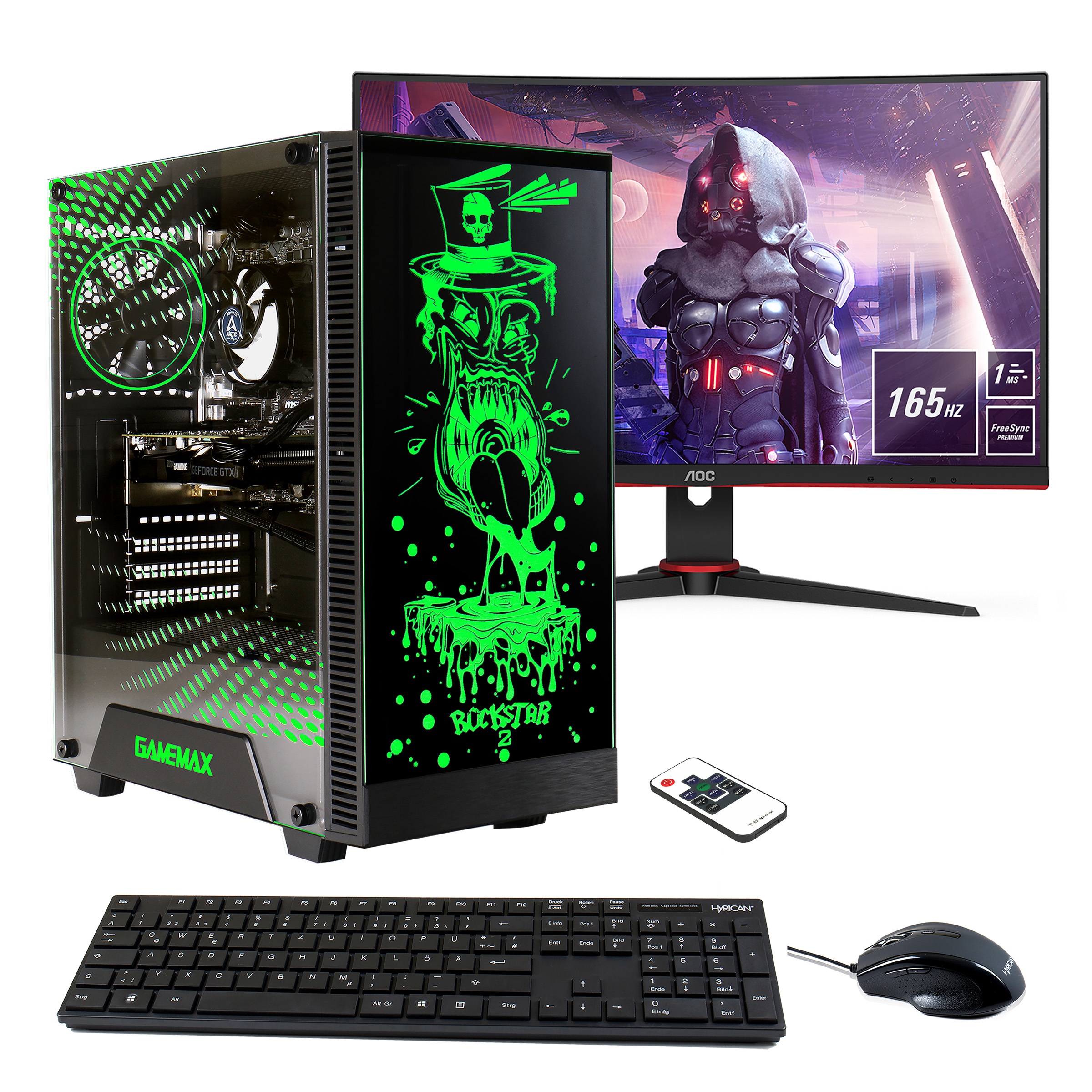 Hyrican PC-Komplettsystem »Multimedia Rockstar SET02162«, Windows 11, inklusive 24" Monitor AOC C24G2AE/BK