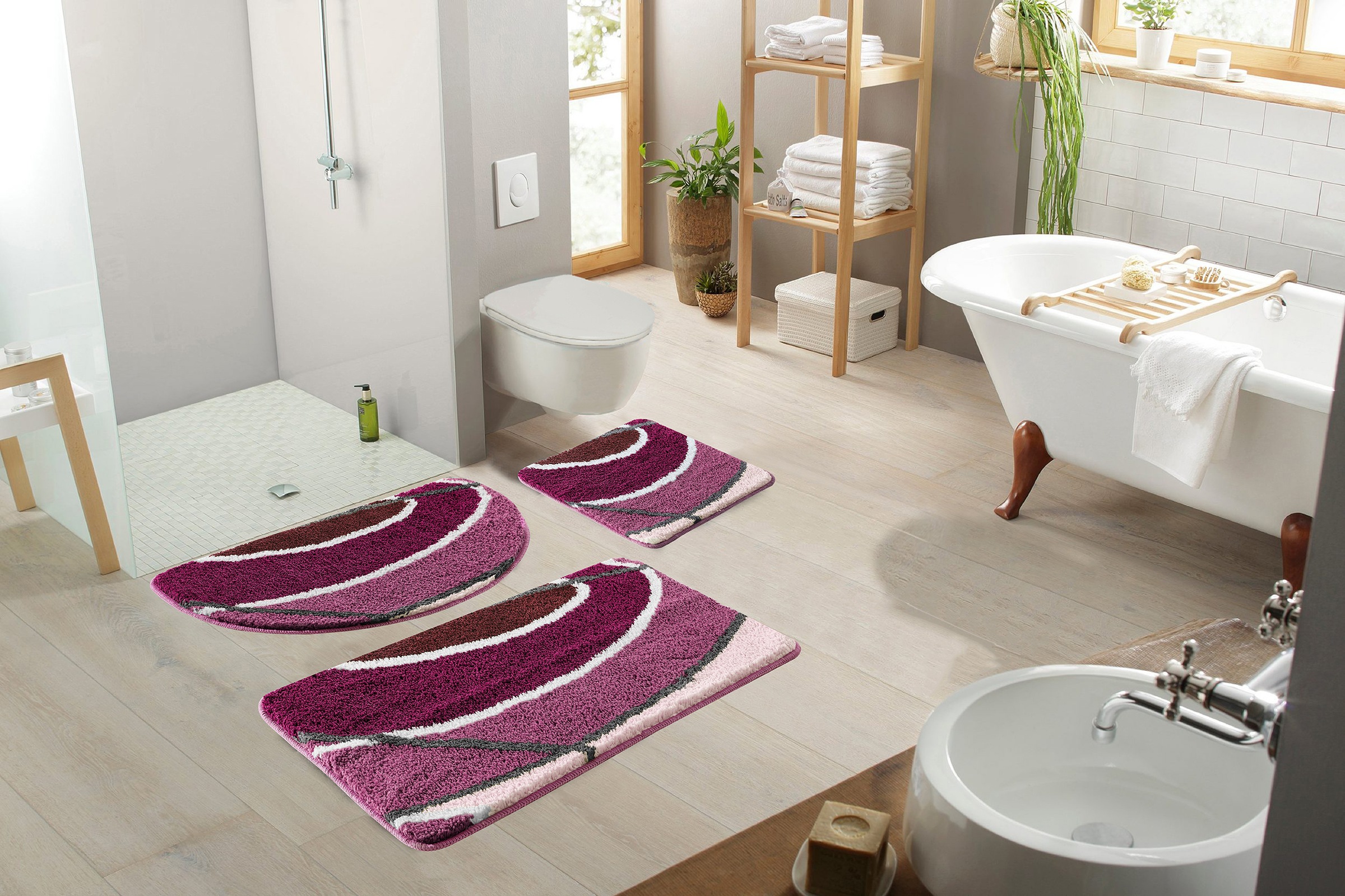 my home Badematte »Juna mit Muster, Badvorleger, Badezimmer Teppich, Duschvorleger« Höhe 20 mm rutschhemmend beschichtet strapazierfähig besonders weich, Design, Badematten, Badteppich