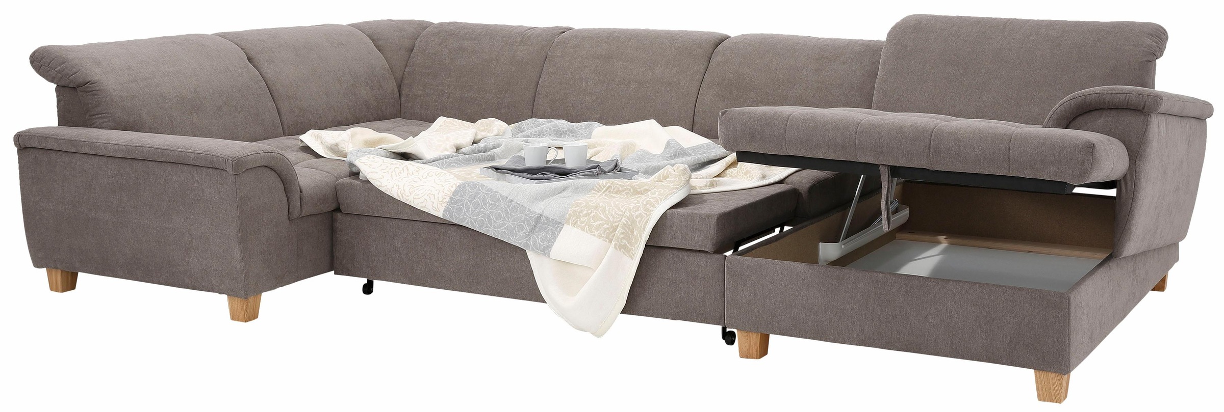 Home affaire Wohnlandschaft »Lyla U-Form«, wahlweise mit Rückenfunktion und zusätzlich mit Bett + Bettkasten