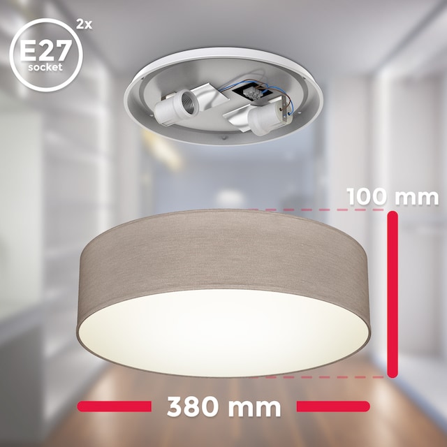 B.K.Licht Garantie taupe Jahren Wohnzimmer mit Stoff flammig-flammig, 2 LED online 2xE27 XXL Schlafzimmer 3 kaufen Deckenleuchte, | Deckenlampe Textilschirm