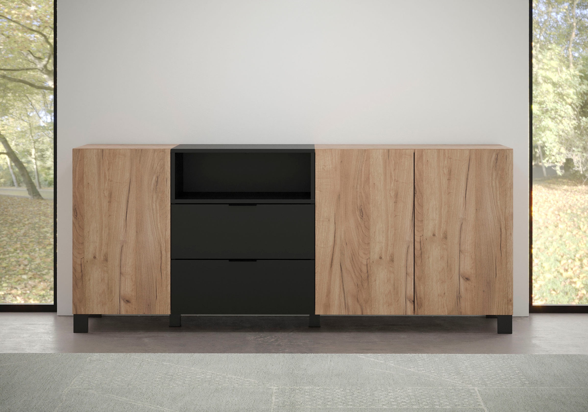 trendteam Sideboard »Kendo«, Anrichte Eiche, hellbraun / schwarz matt, Breite 185 cm,... kaufen