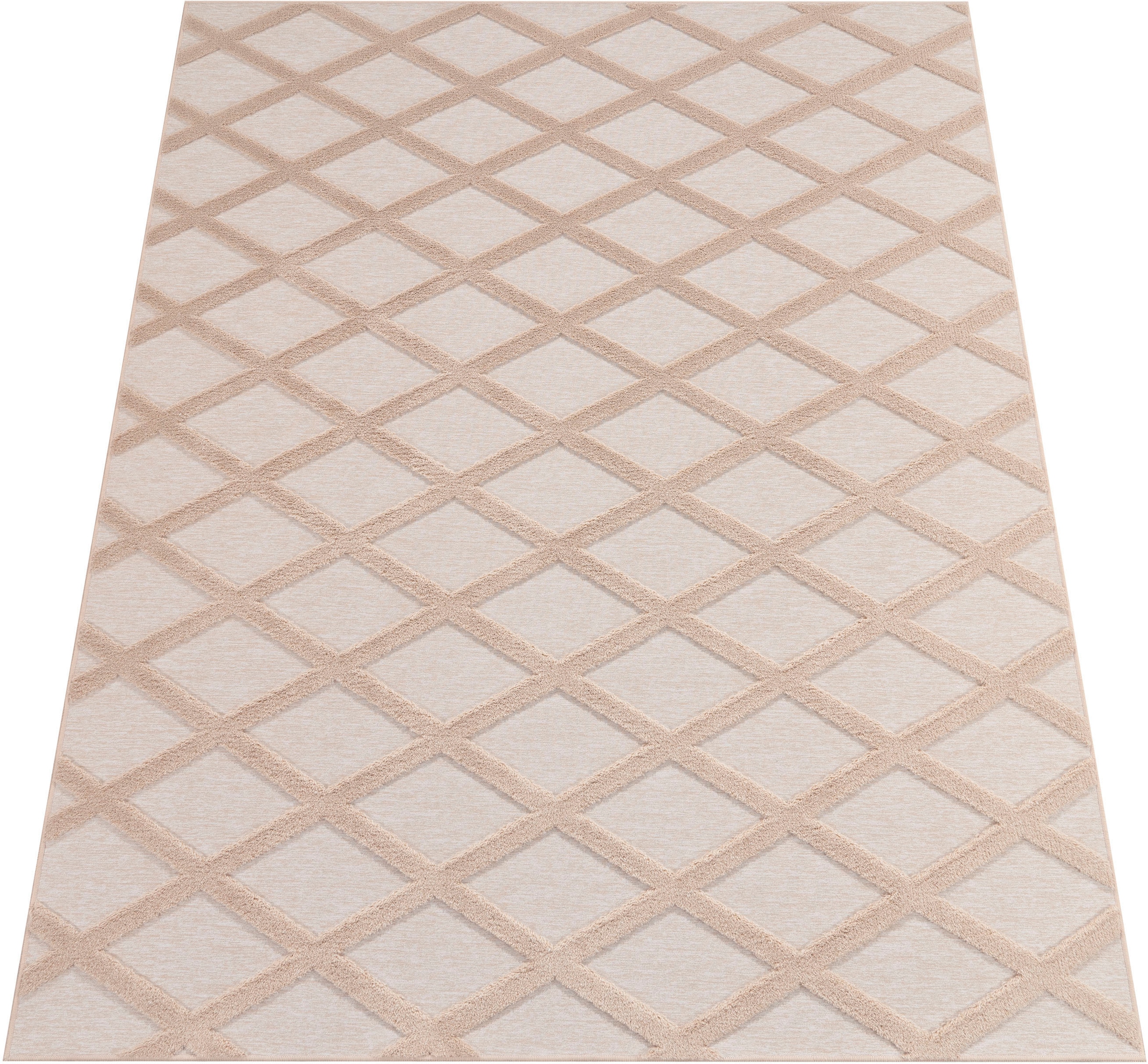 Paco Home Teppich »Utrecht 642« rechteckig 4 mm Höhe Kurzflor, Uni Farben, 3D-Design, Rauten Muster, Hoch-Tief Effekt
